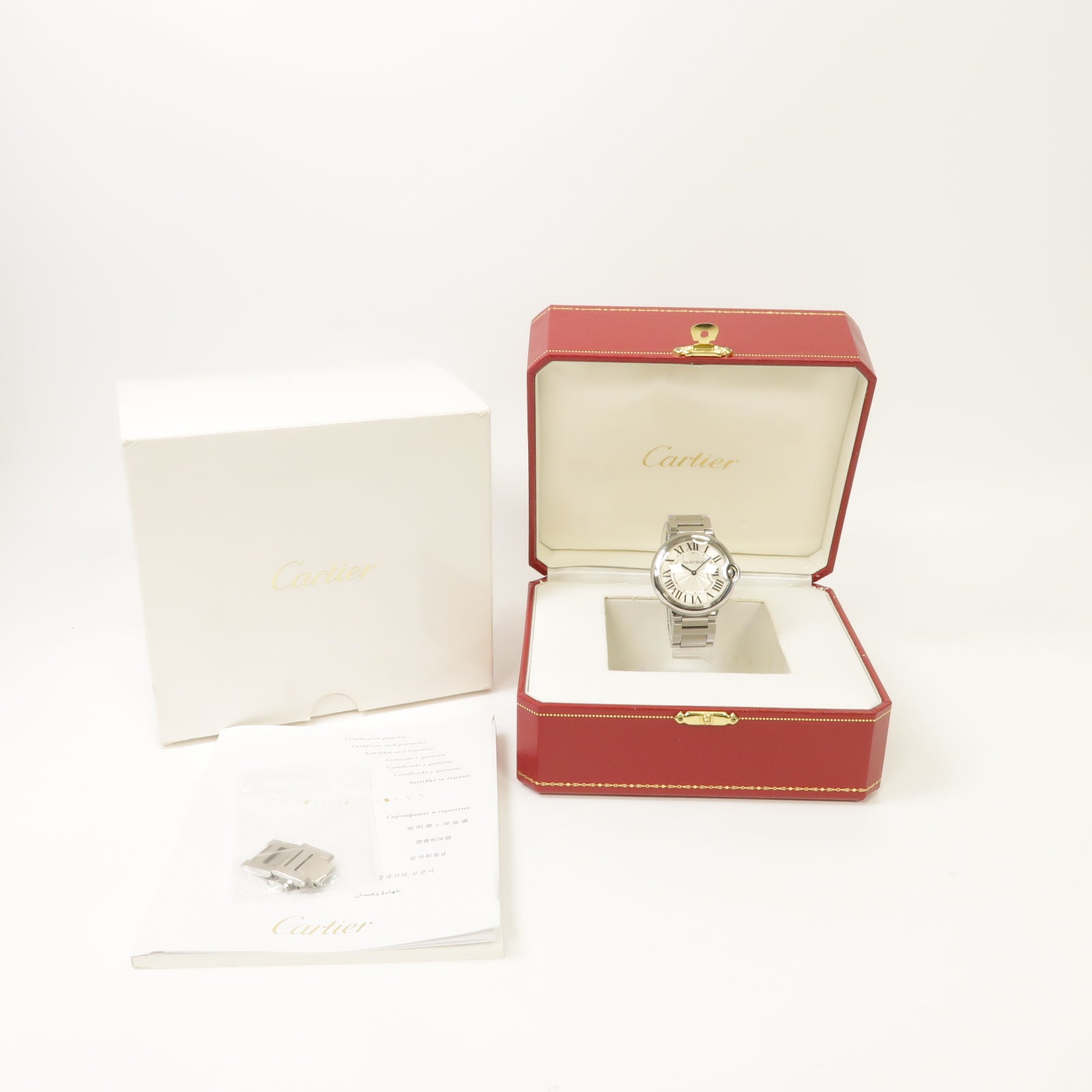 CARTIER Ballon Blue 33mm不鏽鋼手錶石英機芯銀色