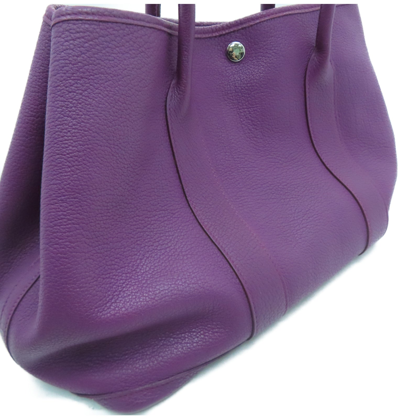 HERMES Negonda Leather GardenParty PM Silver Button Handle Bag Parme / Purple