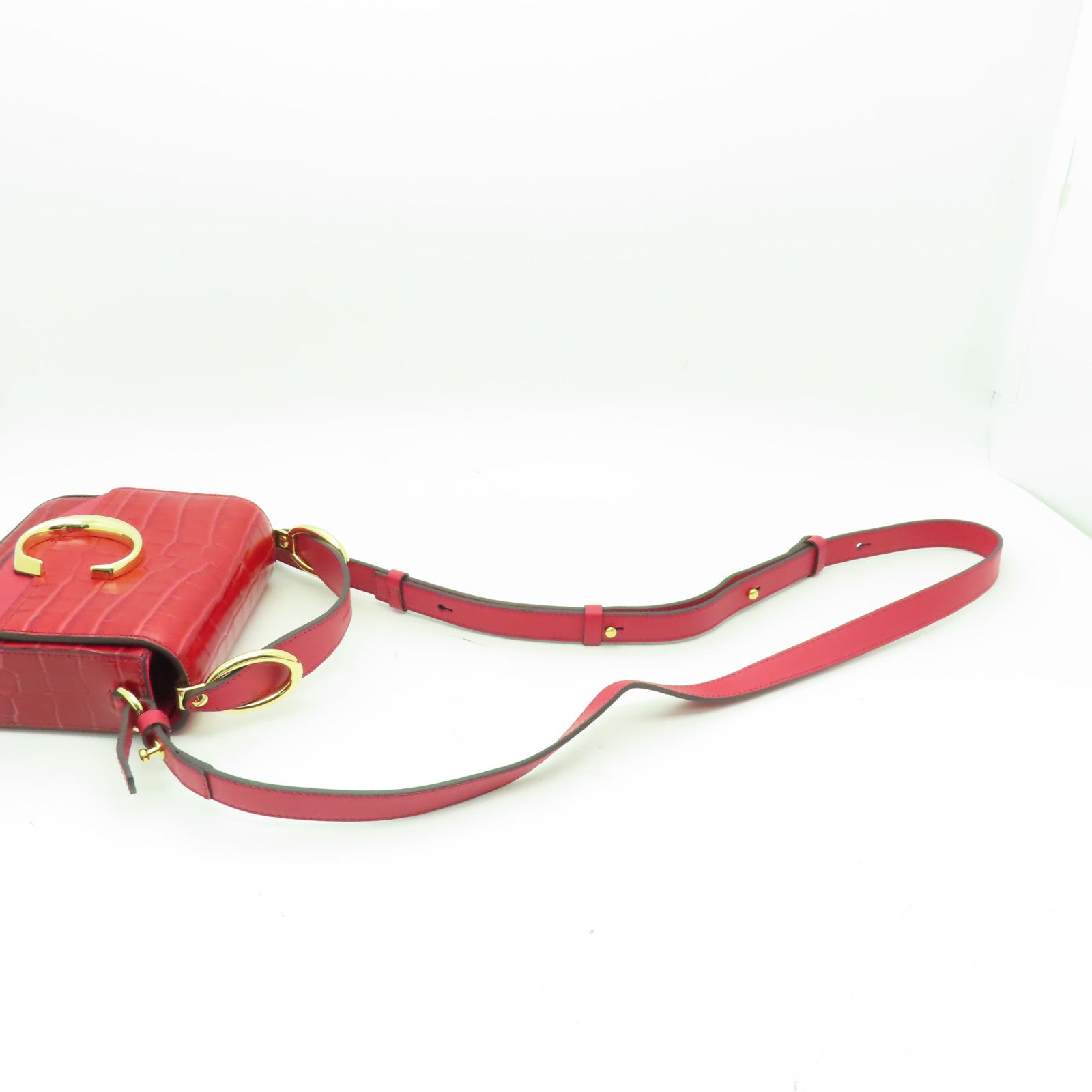 Chloe 牛皮皮革Mini Chloe C Bag金扣手挽肩背兩用袋紅色