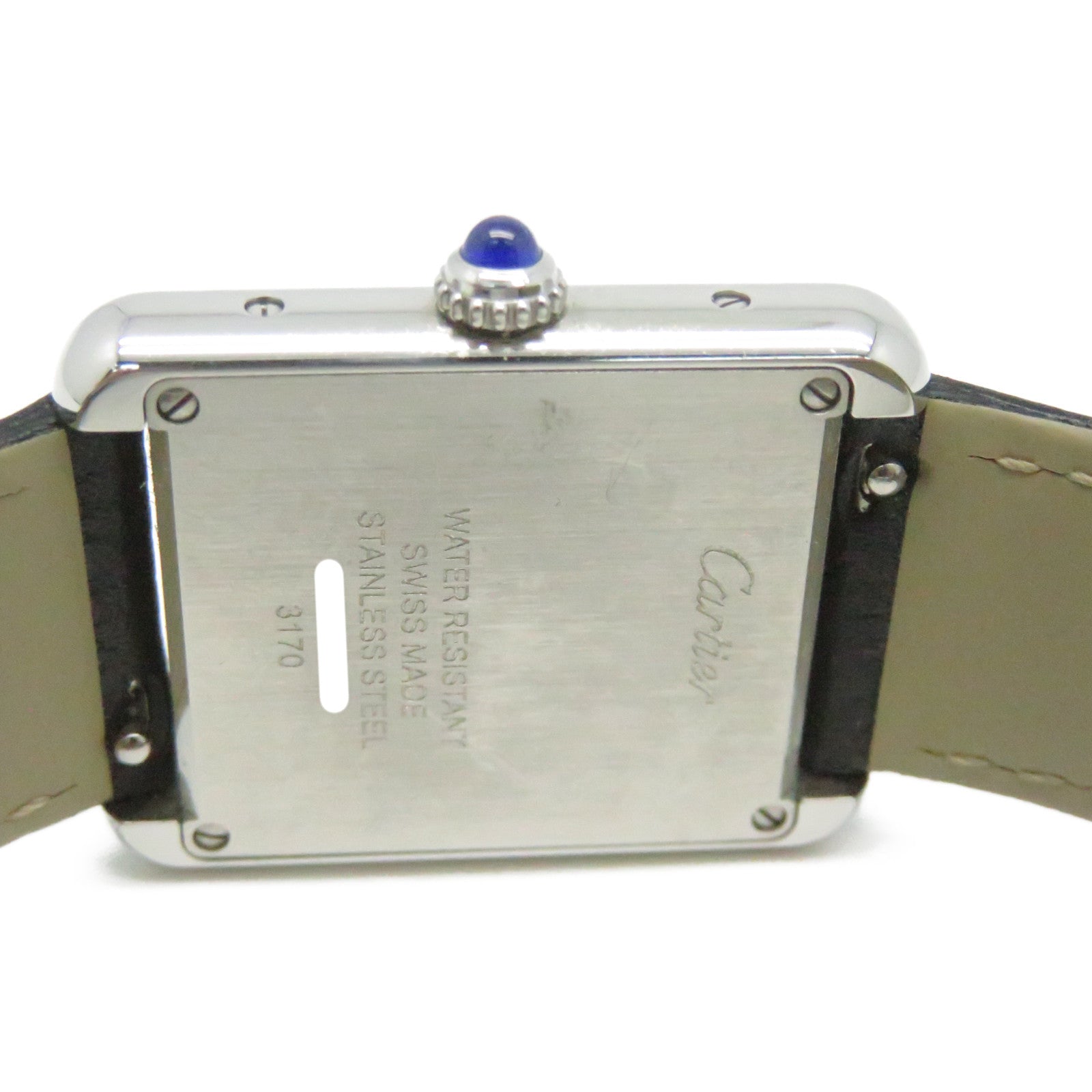 CARTIER Must Tank不鏽鋼皮革帶手錶石英機芯黑色
