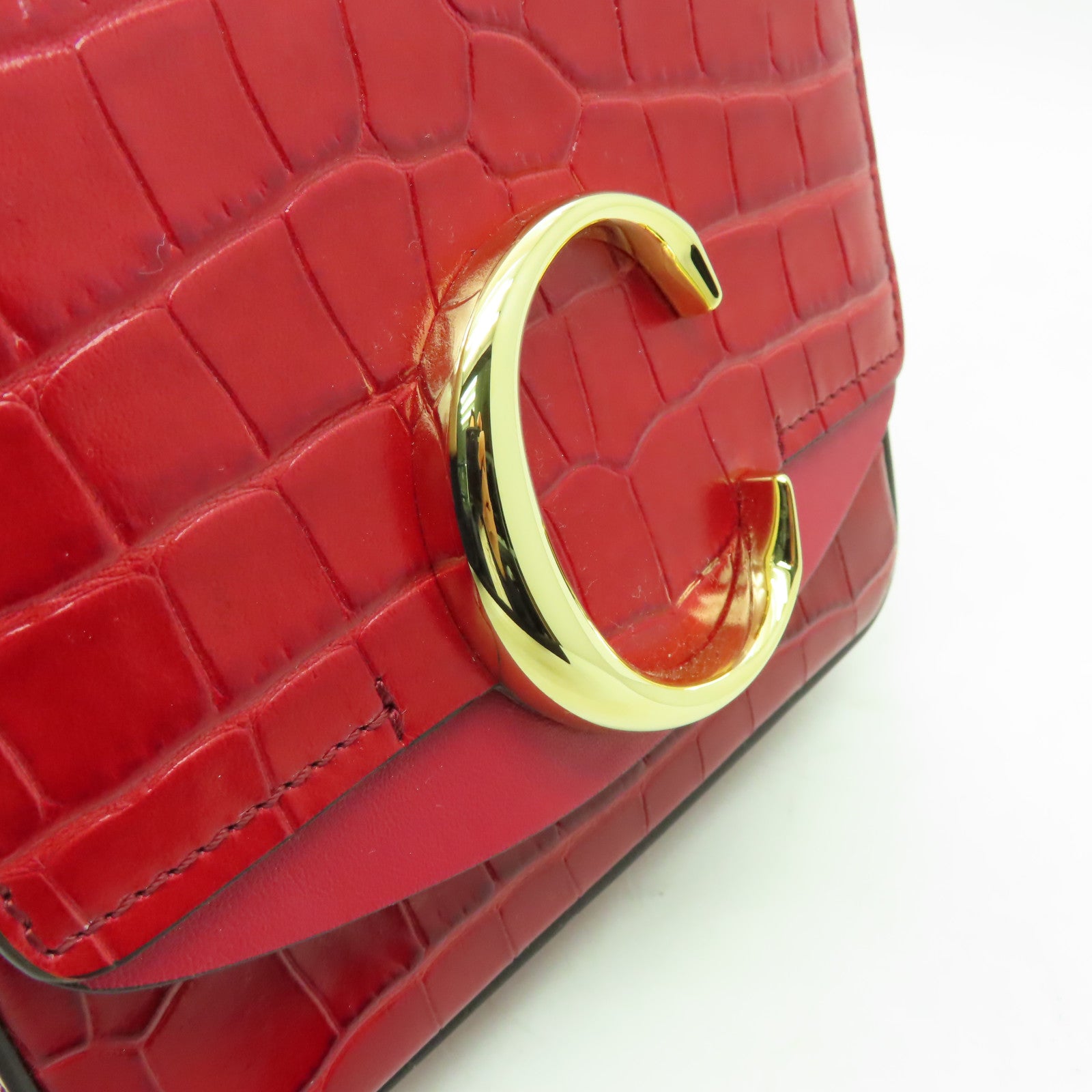 Chloe 牛皮皮革Mini Chloe C Bag金扣手挽肩背兩用袋紅色