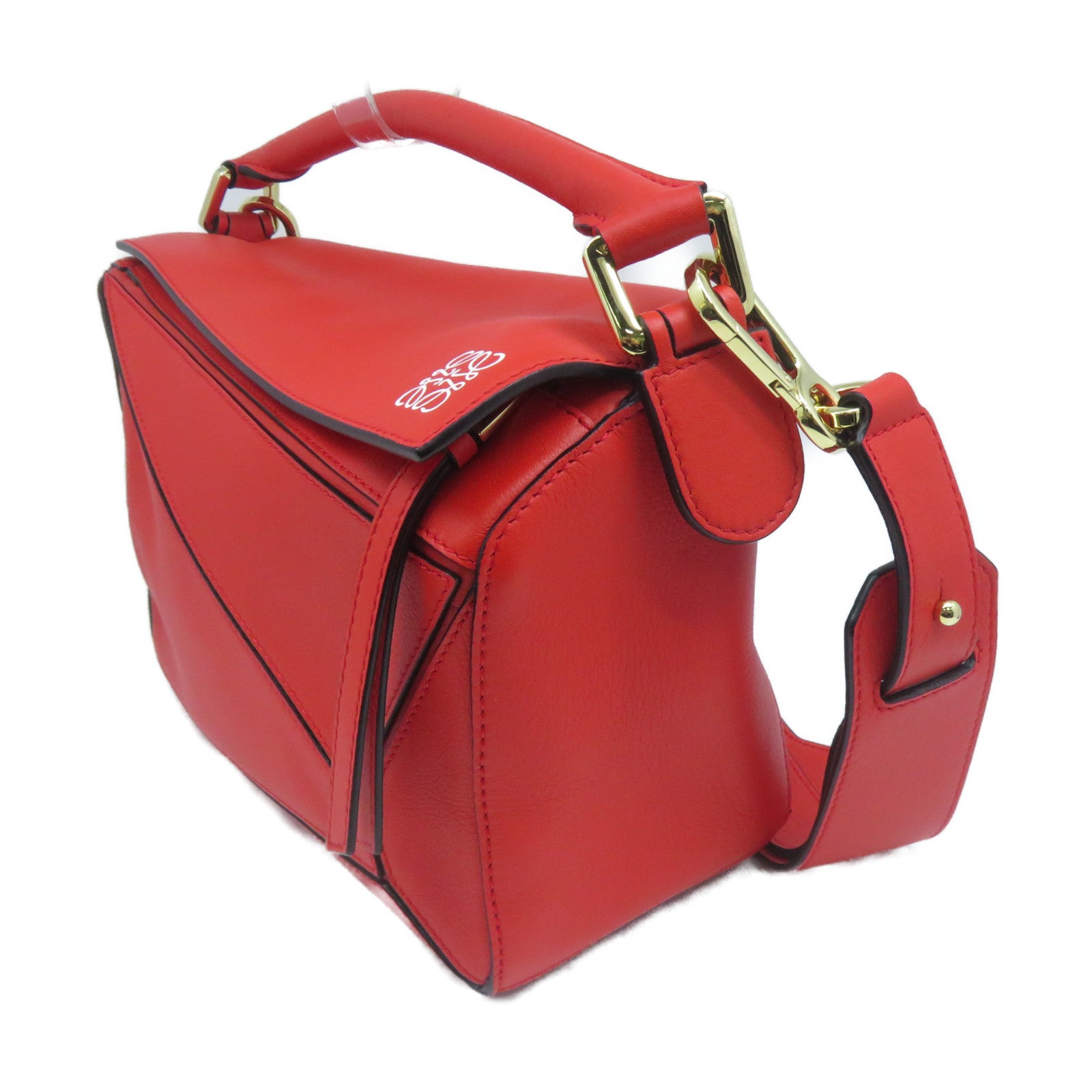 LOEWE 牛皮皮革Small Puzzle金扣手挽肩背兩用袋紅色