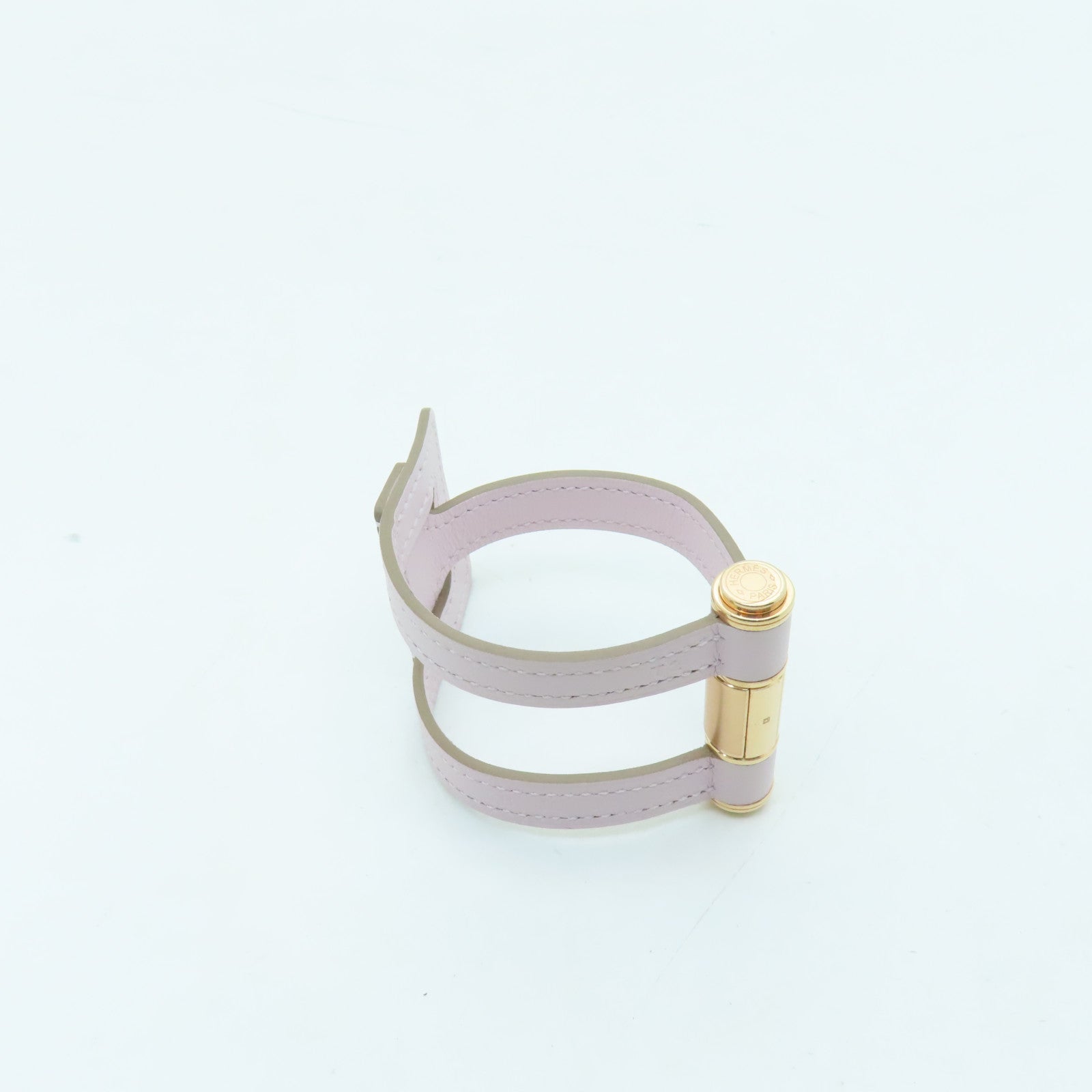 HERMES Leather/Metal Charniere Bracelet Gold Buckle Bracelet Light Purple/Gold