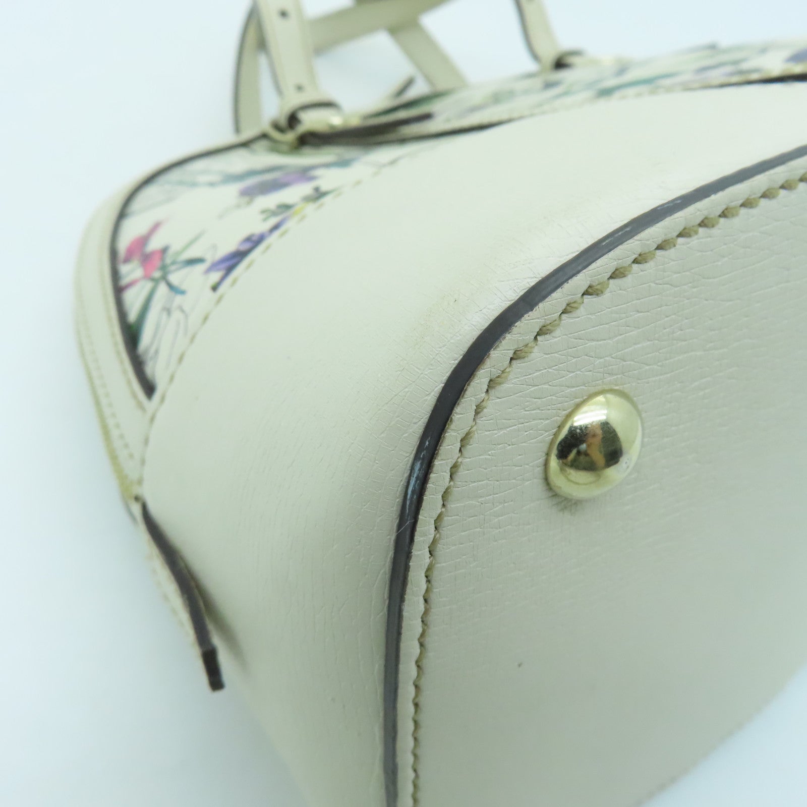 GUCCI Cowhide Leather 2 Way Shoulder Gold Buckle Handle Shoulder Bag Off-white