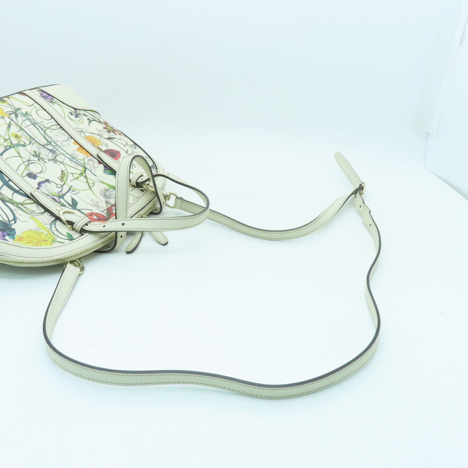 GUCCI Cowhide Leather 2 Way Shoulder Gold Buckle Handle Shoulder Bag Off-white