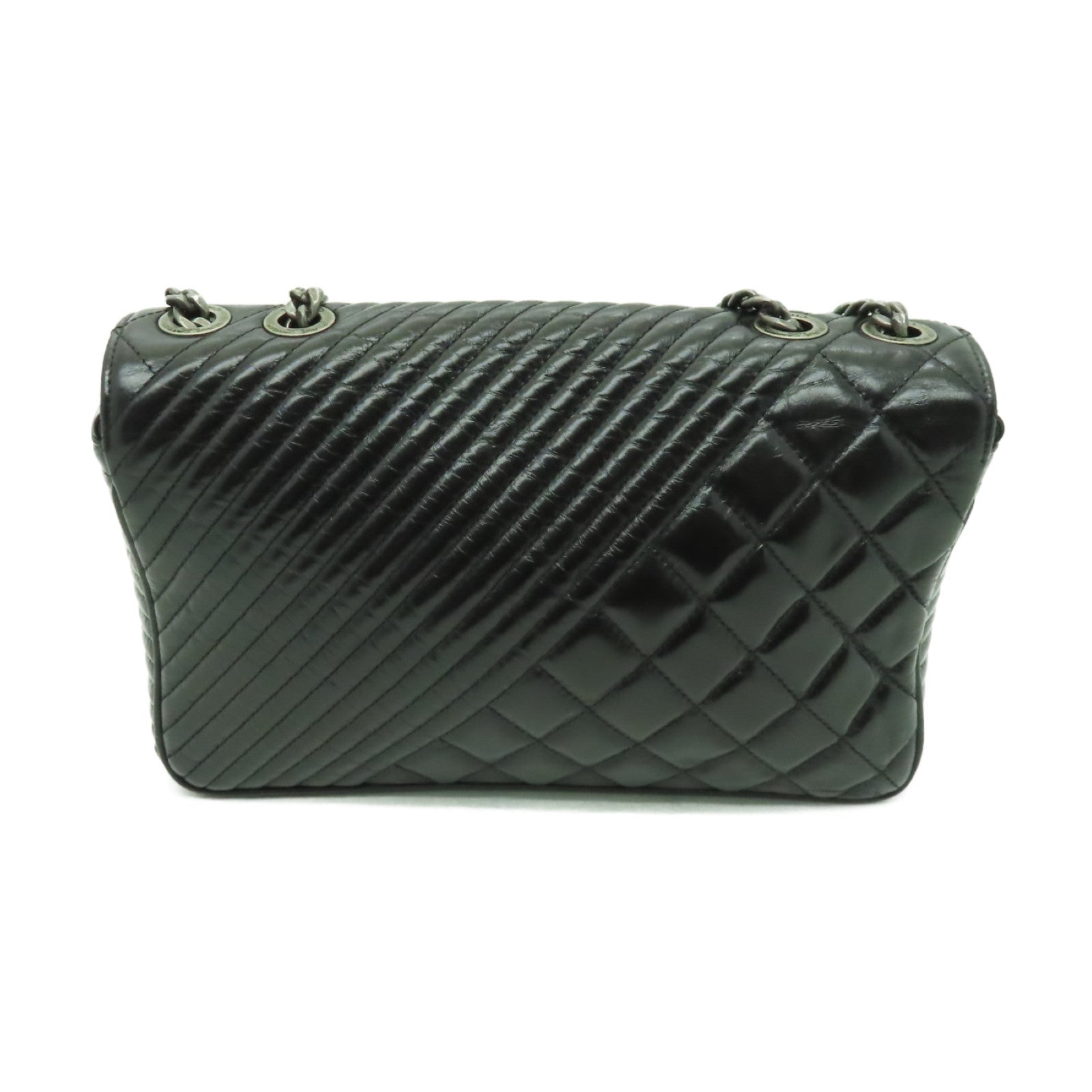 CHANEL 牛皮皮革Chain Shoulder銀扣肩背袋黑色