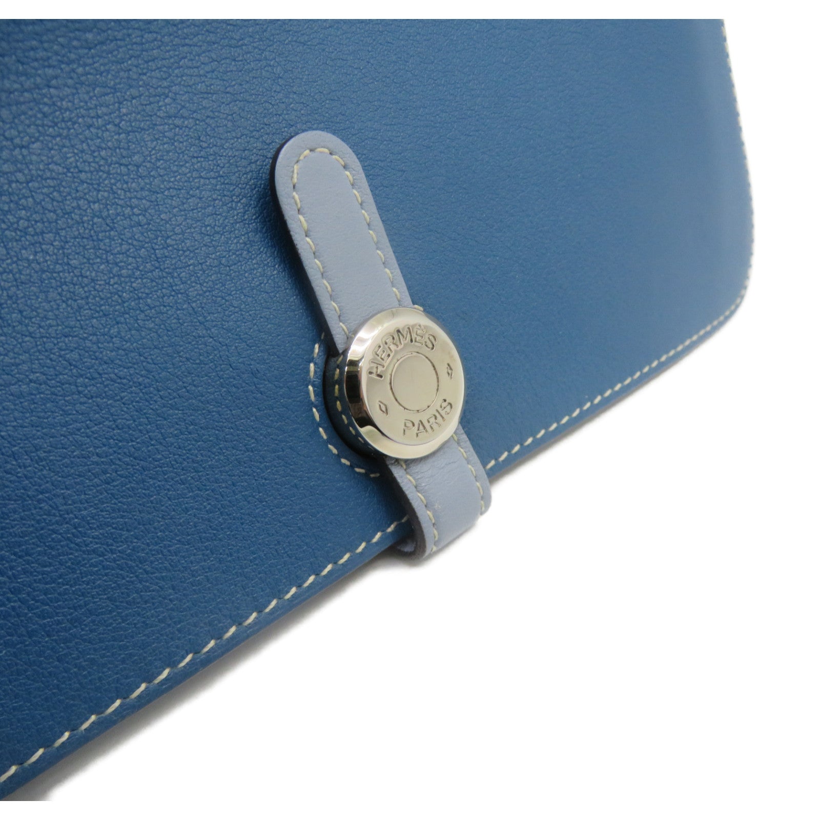HERMES Swift皮革Dogon GM Long wallet銀扣長錢包Colvert藍色