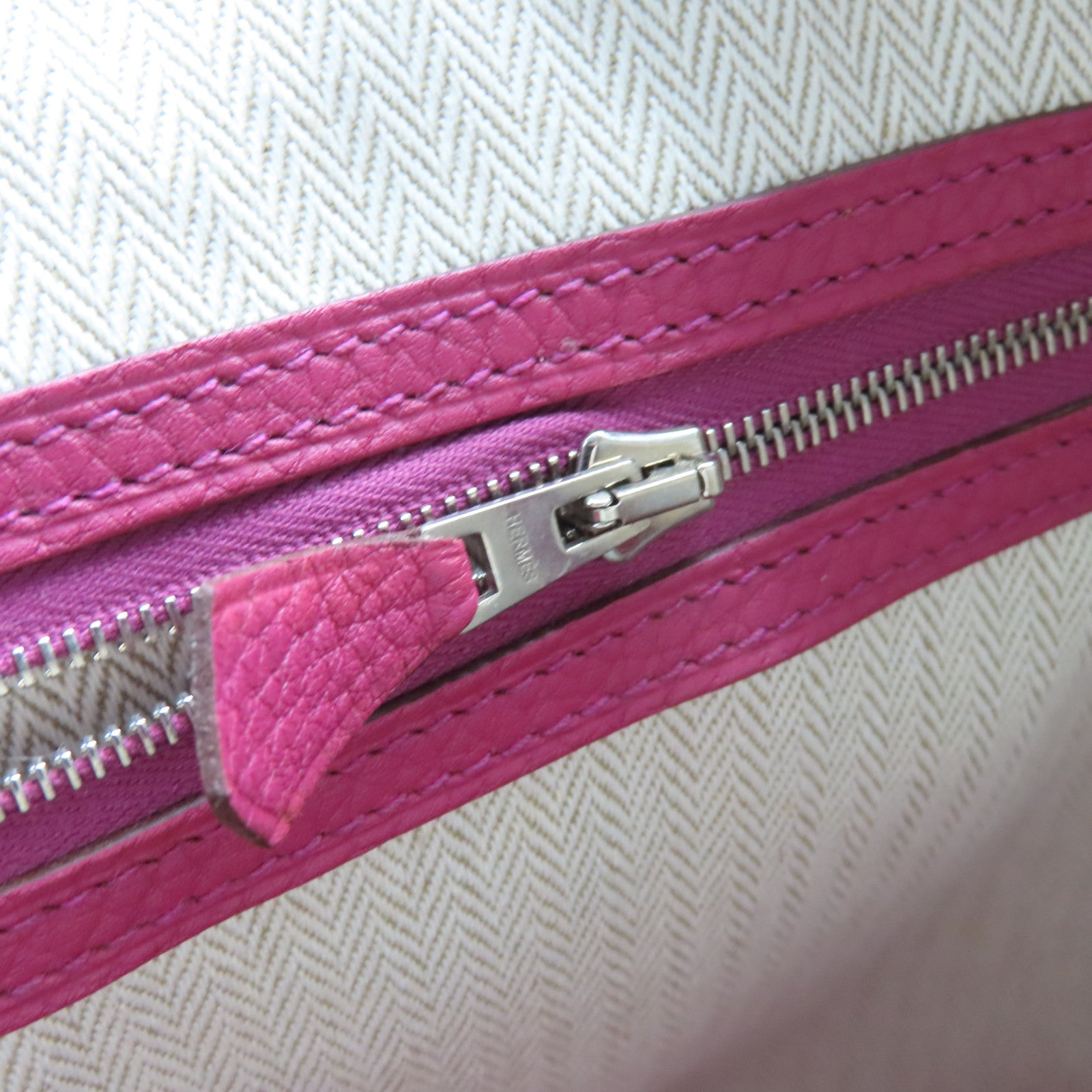 HERMES Country皮革GardenParty PM銀扣手挽袋桃紫色