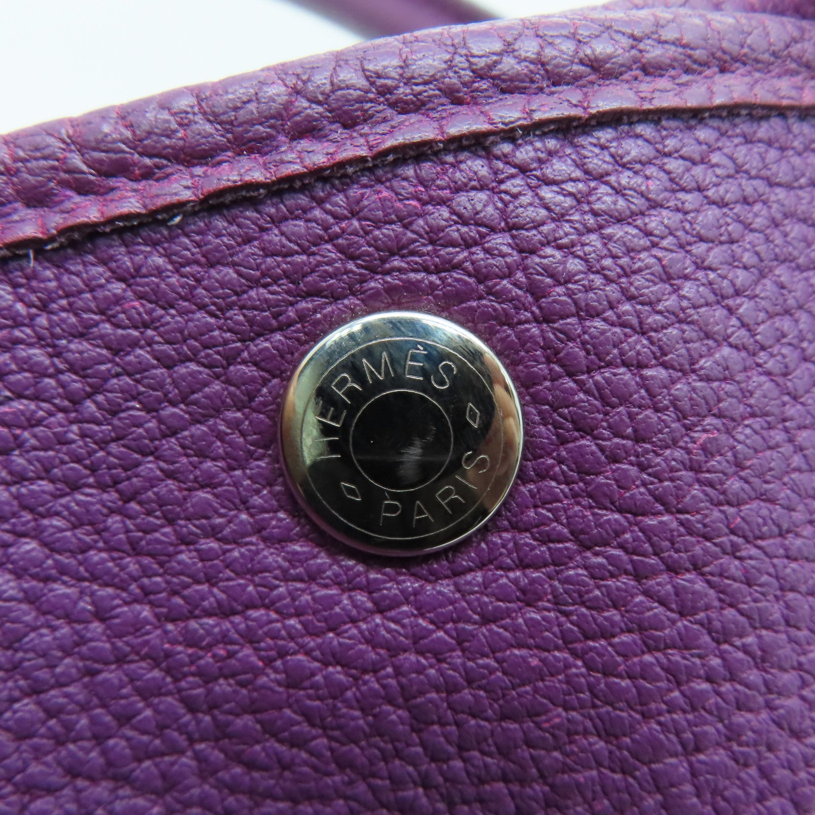 HERMES Negonda Leather GardenParty PM Silver Button Handle Bag Parme / Purple