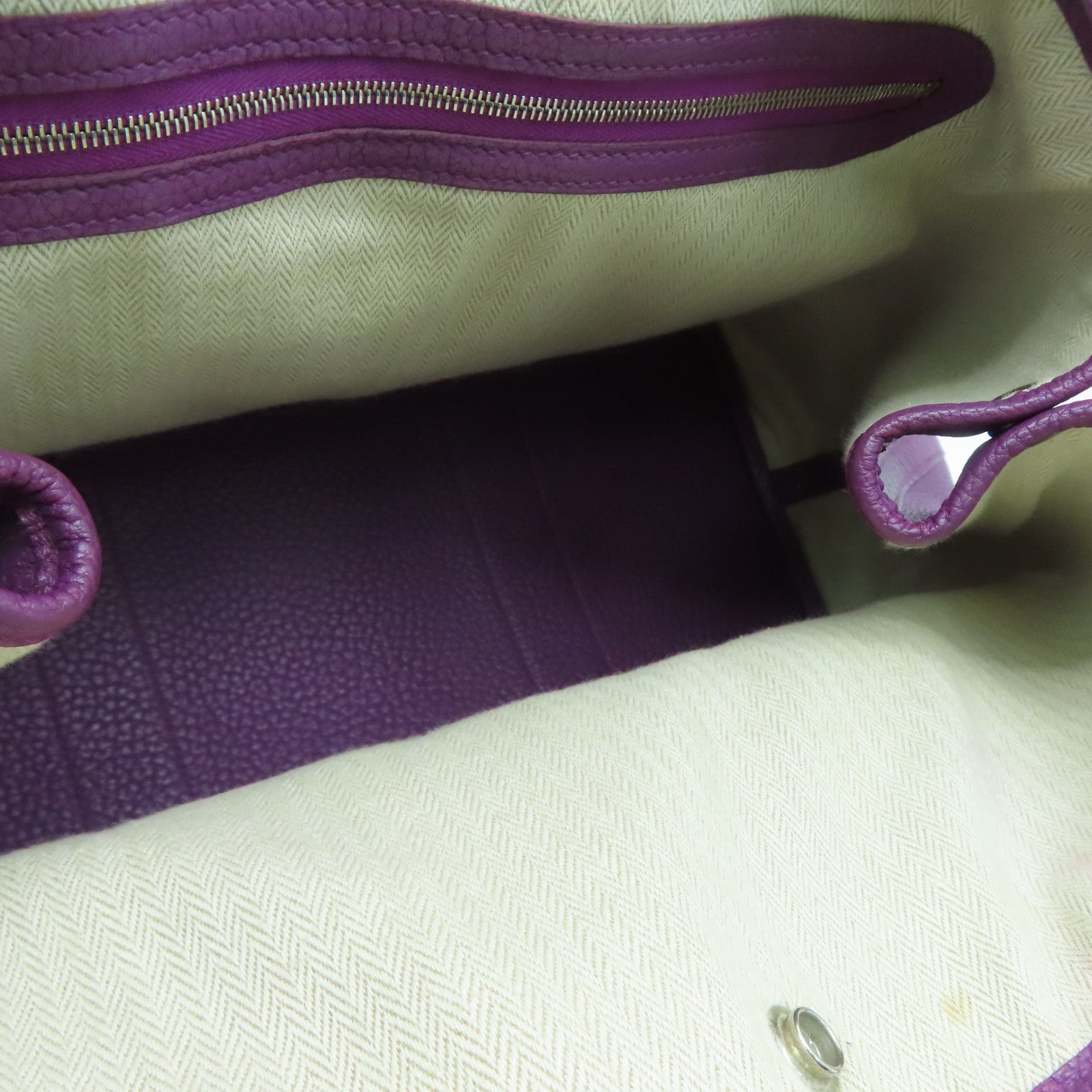 HERMES Negonda Leather GardenParty PM Silver Button Handle Bag Parme / Purple