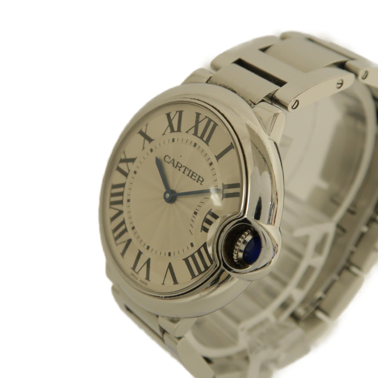 CARTIER Ballon Blue 33mm不鏽鋼手錶石英機芯銀色