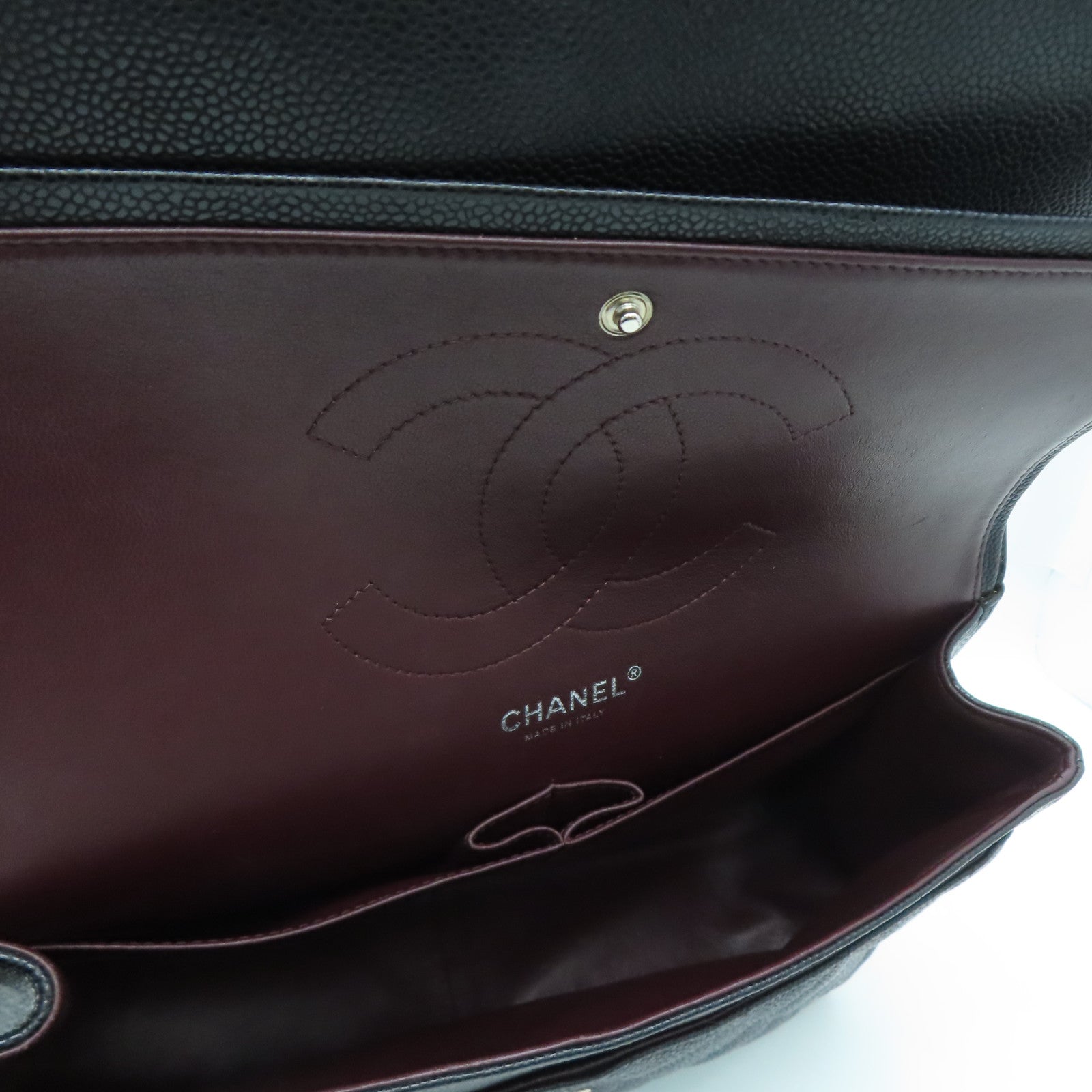 CHANEL 菱格Caviar皮革Classic Chain Shoulder Bag银扣链带肩背袋黑色