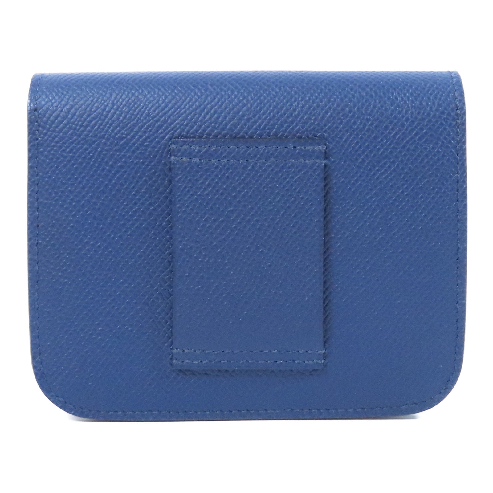 HERMES Epsom皮革Constance Slim銀扣錢包藍色