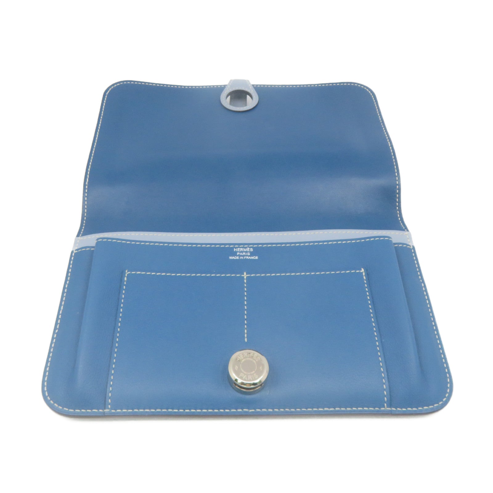 HERMES Swift皮革Dogon GM Long wallet銀扣長錢包Colvert藍色