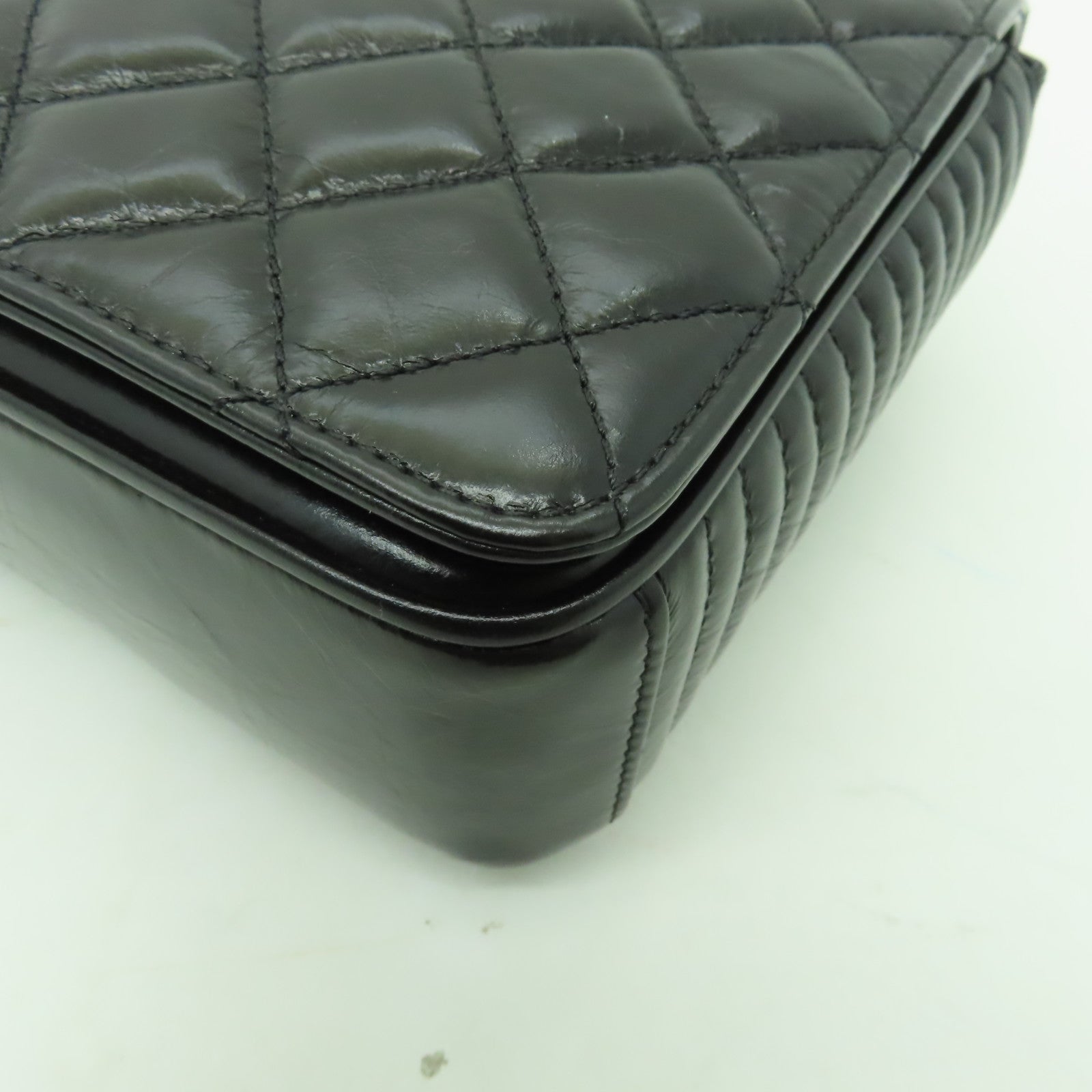 CHANEL 牛皮皮革Chain Shoulder銀扣肩背袋黑色