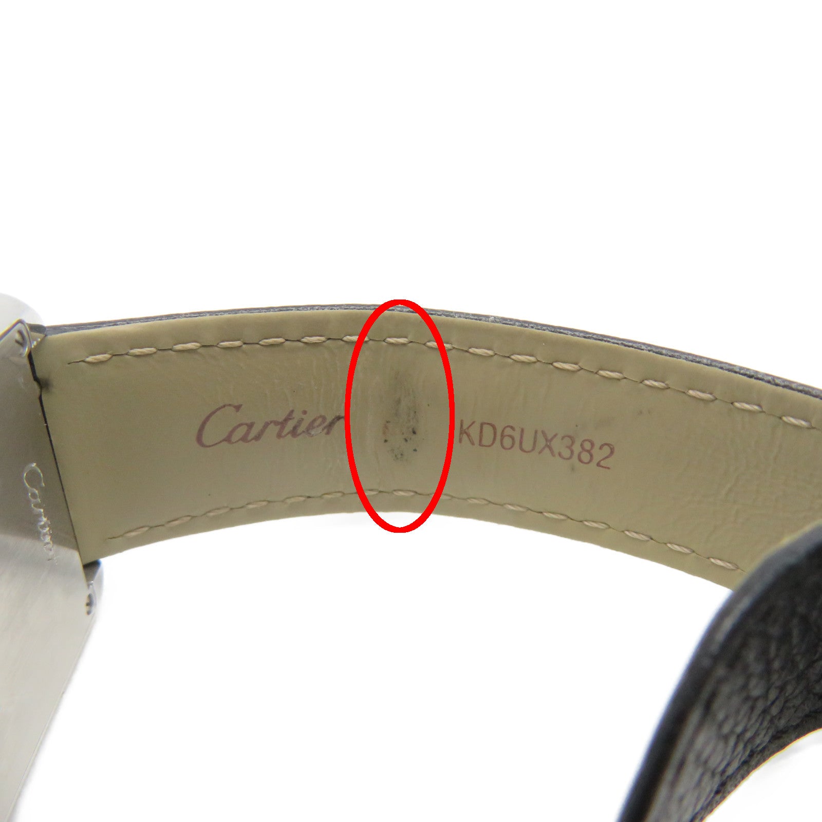 CARTIER Must Tank不鏽鋼皮革帶手錶石英機芯黑色