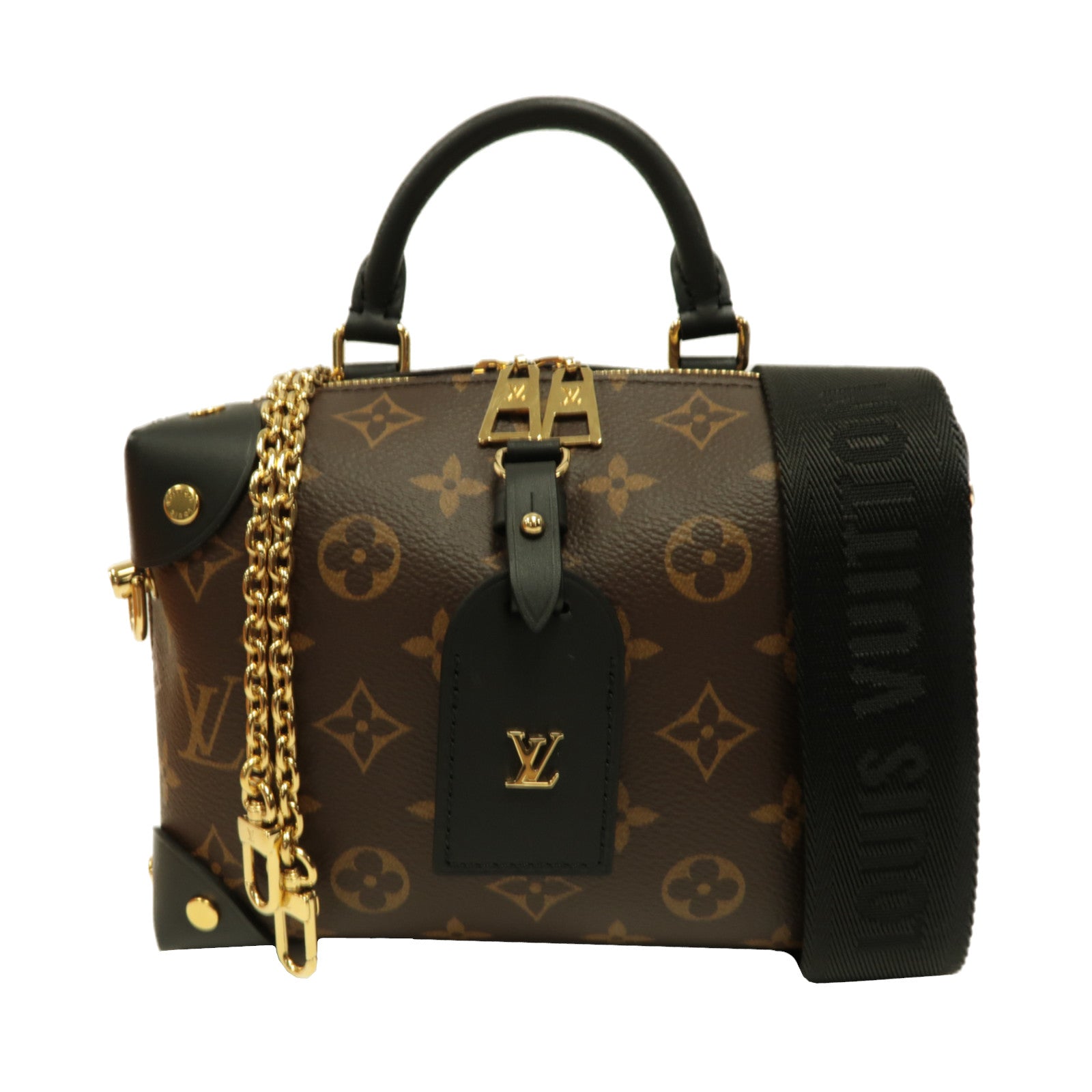 LOUIS VUITTON Monogram Petite Malle Souple金扣手挽肩背兩用袋啡色/黑色