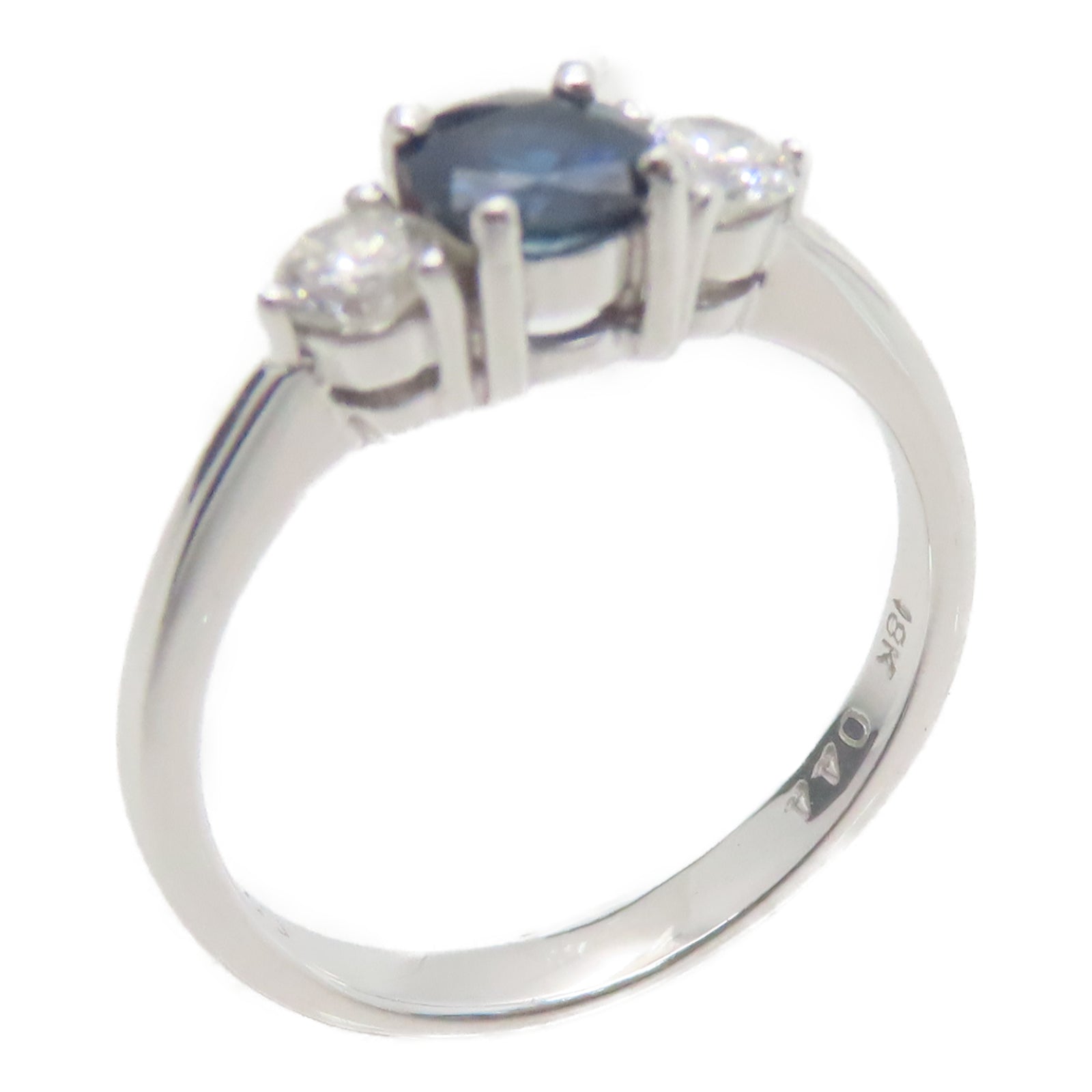 JEWELRY 18K白金Sapphire 2.3g 0.26ct藍寶石/0.44ct鑽石戒指US#4.5