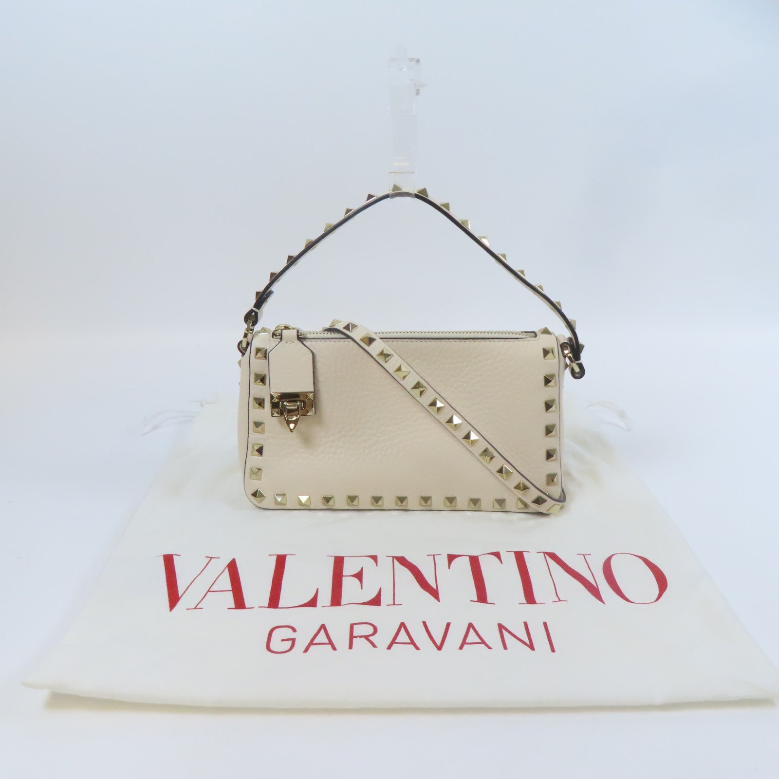 Valentino 牛皮皮革Hand Bag金扣手挽肩背兩用袋白色