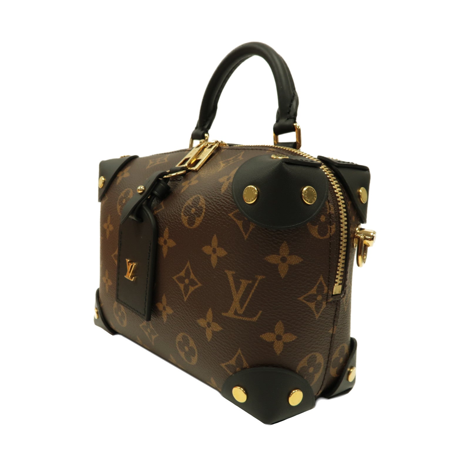 LOUIS VUITTON Monogram Petite Malle Souple金扣手挽肩背兩用袋啡色/黑色