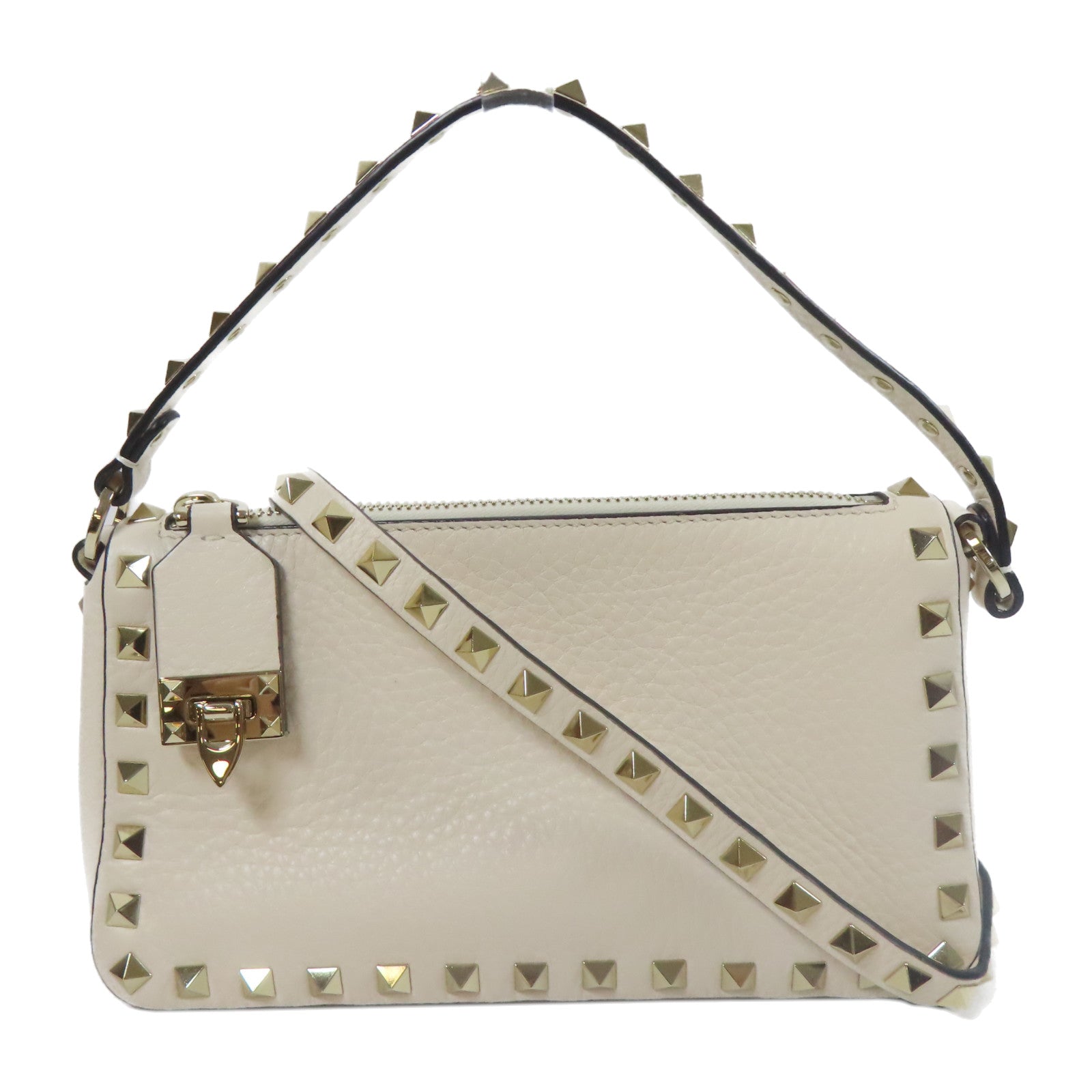 Valentino 牛皮皮革Hand Bag金扣手挽肩背兩用袋白色