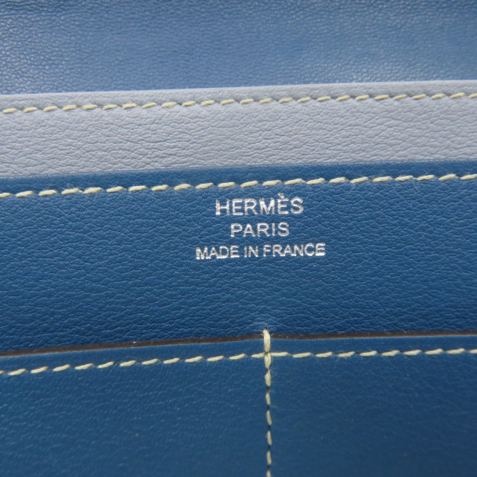 HERMES Swift皮革Dogon GM Long wallet銀扣長錢包Colvert藍色