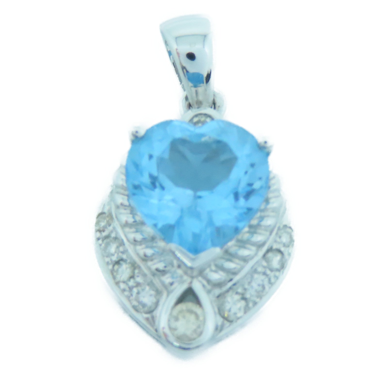 JEWELRY 18K白金Topaz Pendant 0.051ct钻石/3.08ct托帕石吊坠蓝色