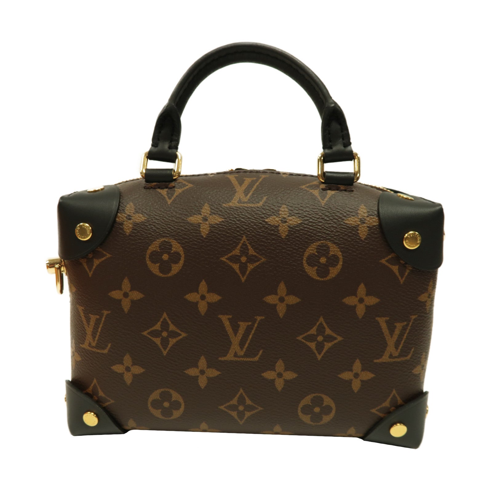LOUIS VUITTON Monogram Petite Malle Souple金扣手挽肩背兩用袋啡色/黑色