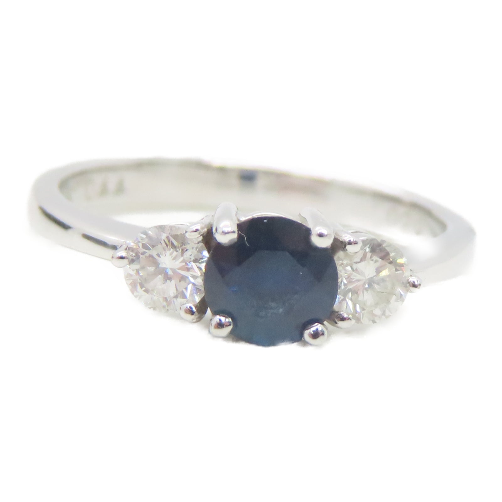 JEWELRY 18K白金Sapphire 2.3g 0.26ct藍寶石/0.44ct鑽石戒指US#4.5