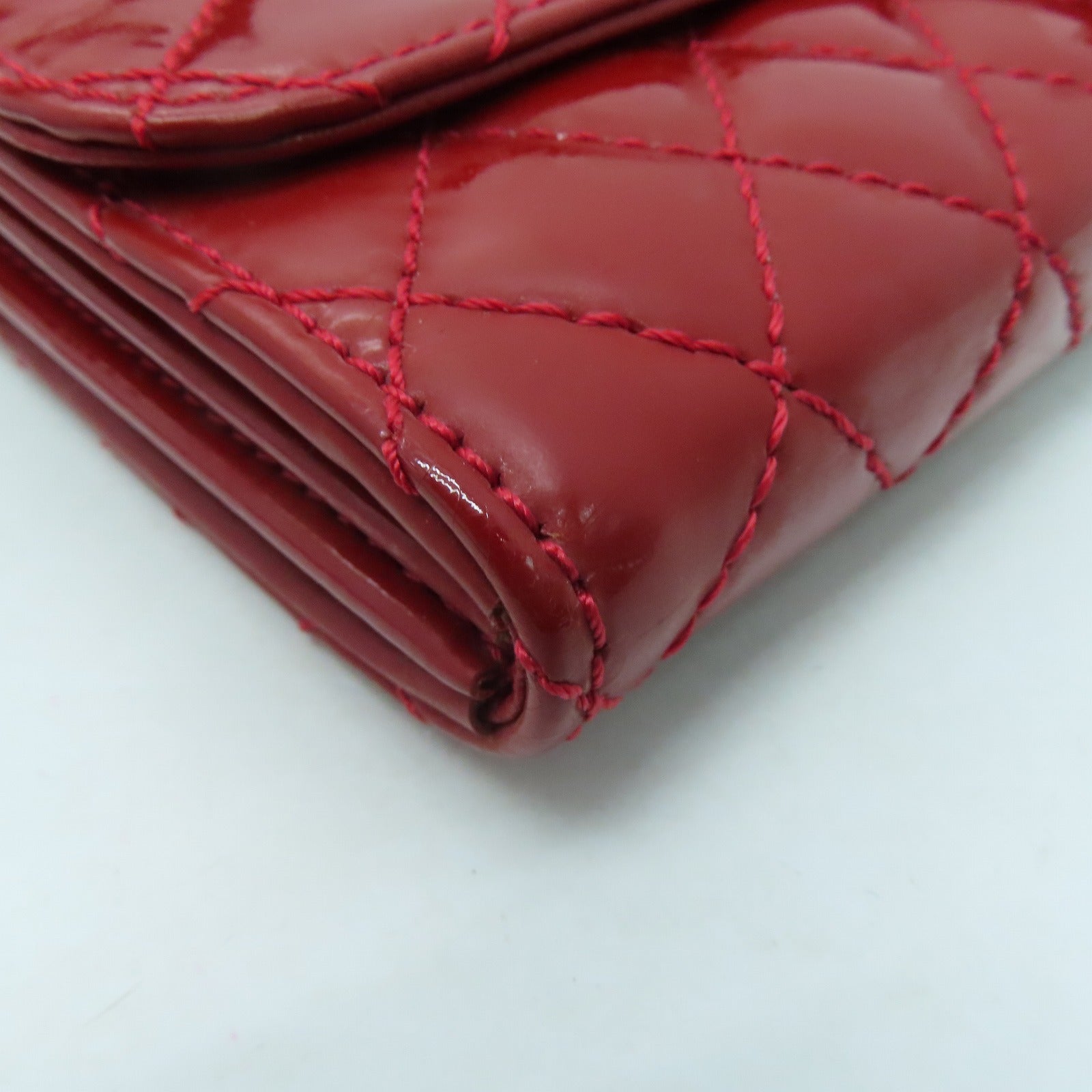 CHANEL 菱格漆皮皮革Chain Shoulder Bag银扣肩背袋红色