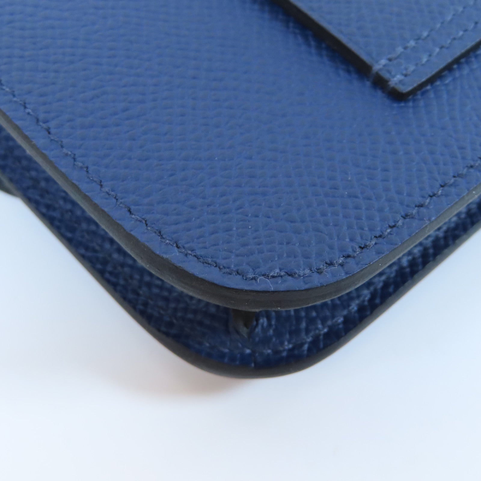 HERMES Epsom皮革Constance Slim銀扣錢包藍色