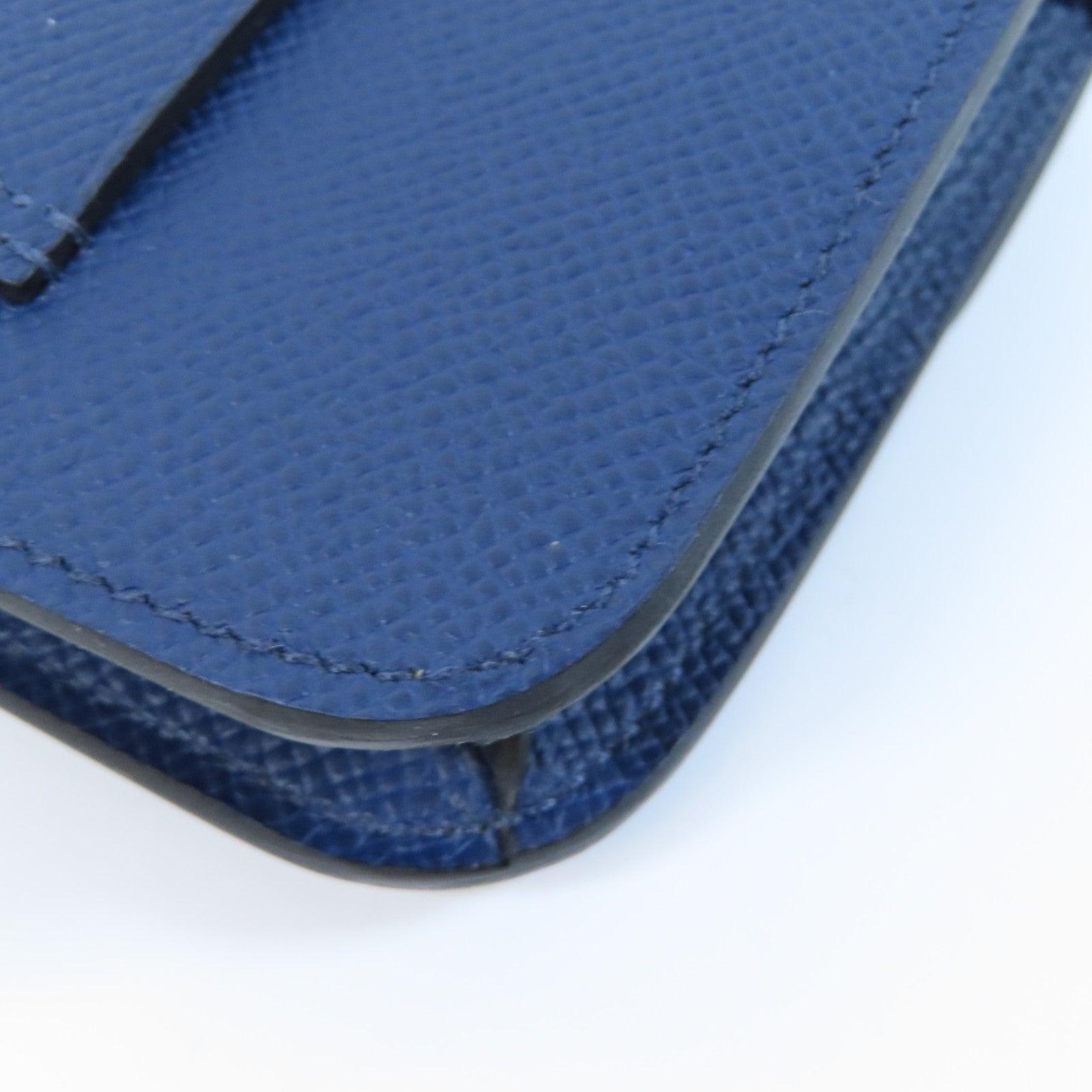 HERMES Epsom皮革Constance Slim銀扣錢包藍色