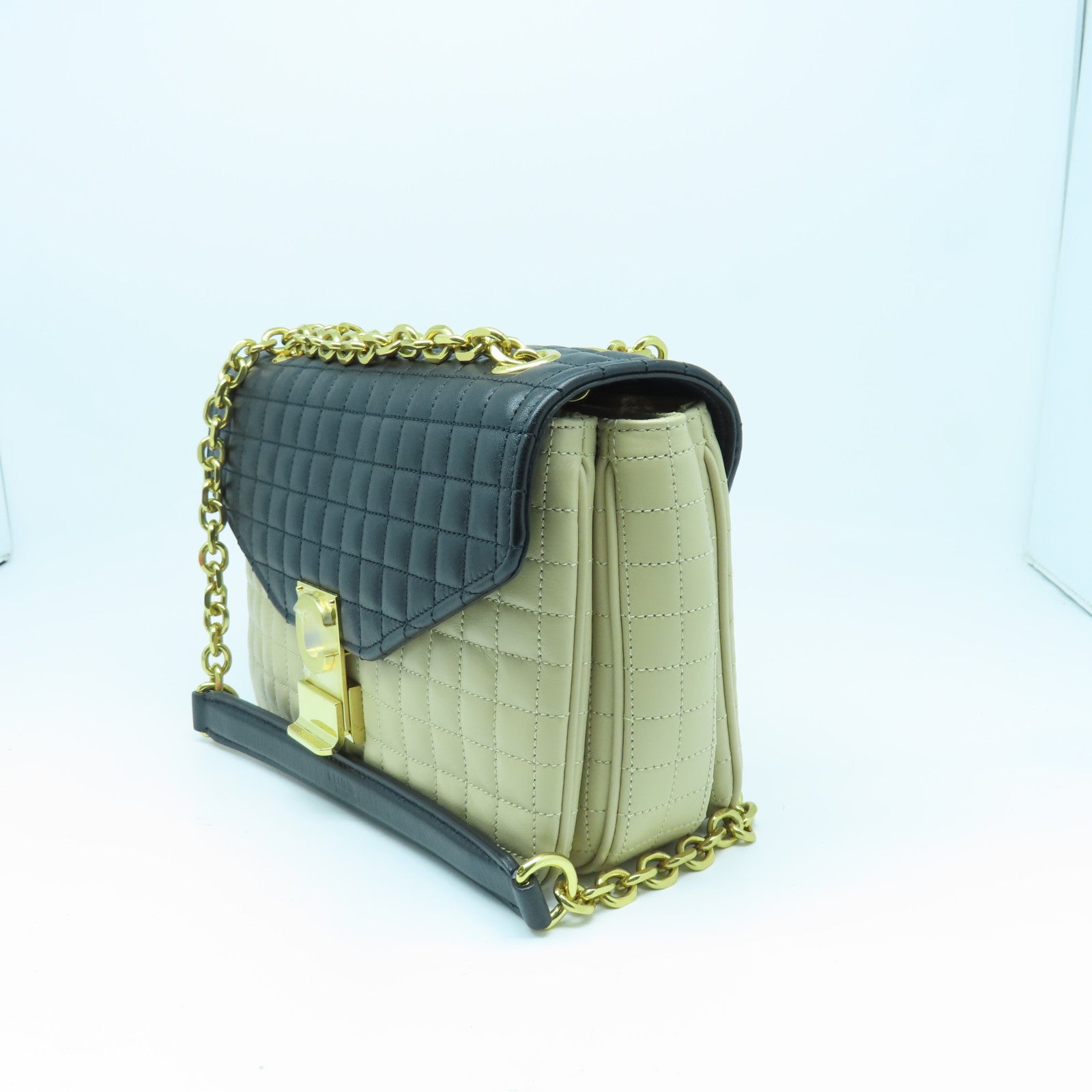 CELINE Leather C Bag Gold Buckle Chain Shoulder Bag Taupe/Black