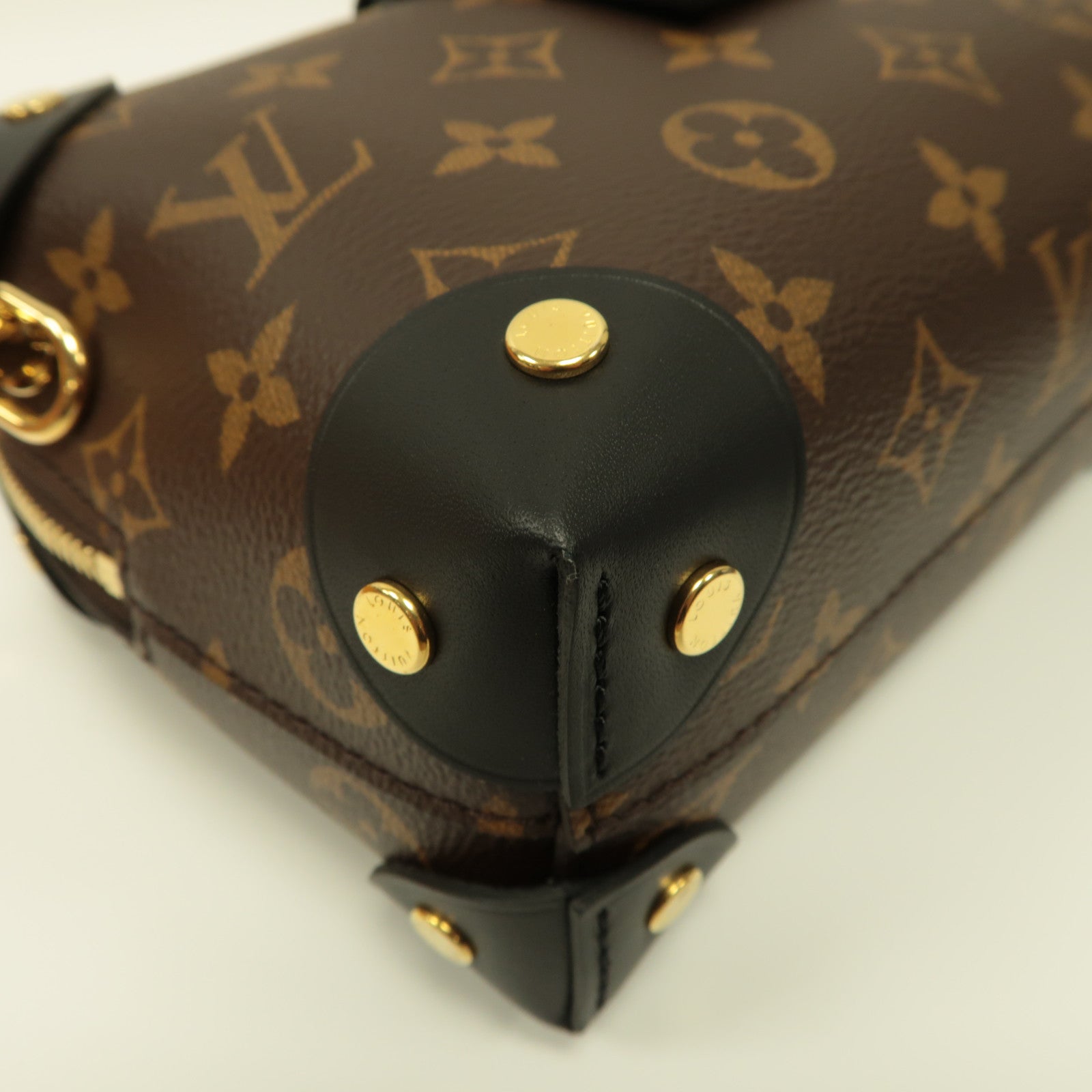 LOUIS VUITTON Monogram Petite Malle Souple金扣手挽肩背兩用袋啡色/黑色