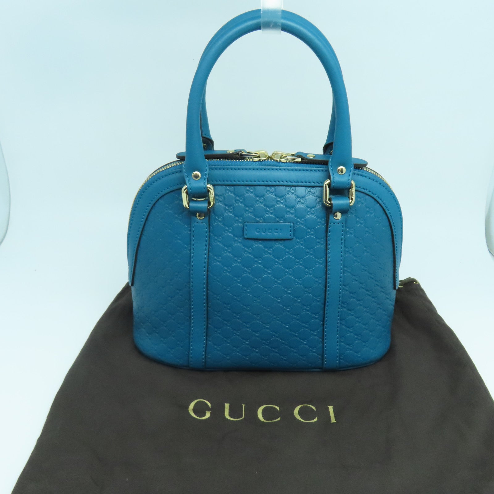 GUCCI 牛皮皮革Handbag金扣手挽袋藍色
