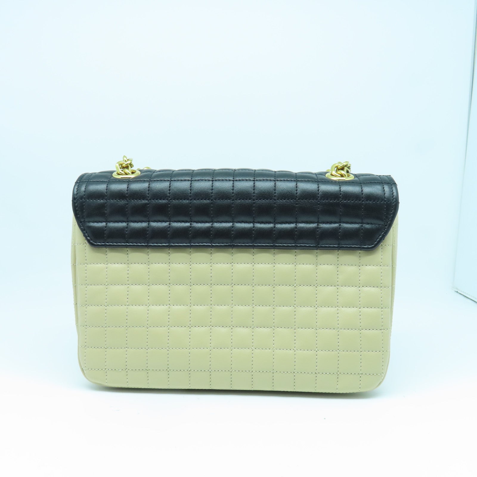 CELINE Leather C Bag Gold Buckle Chain Shoulder Bag Taupe/Black