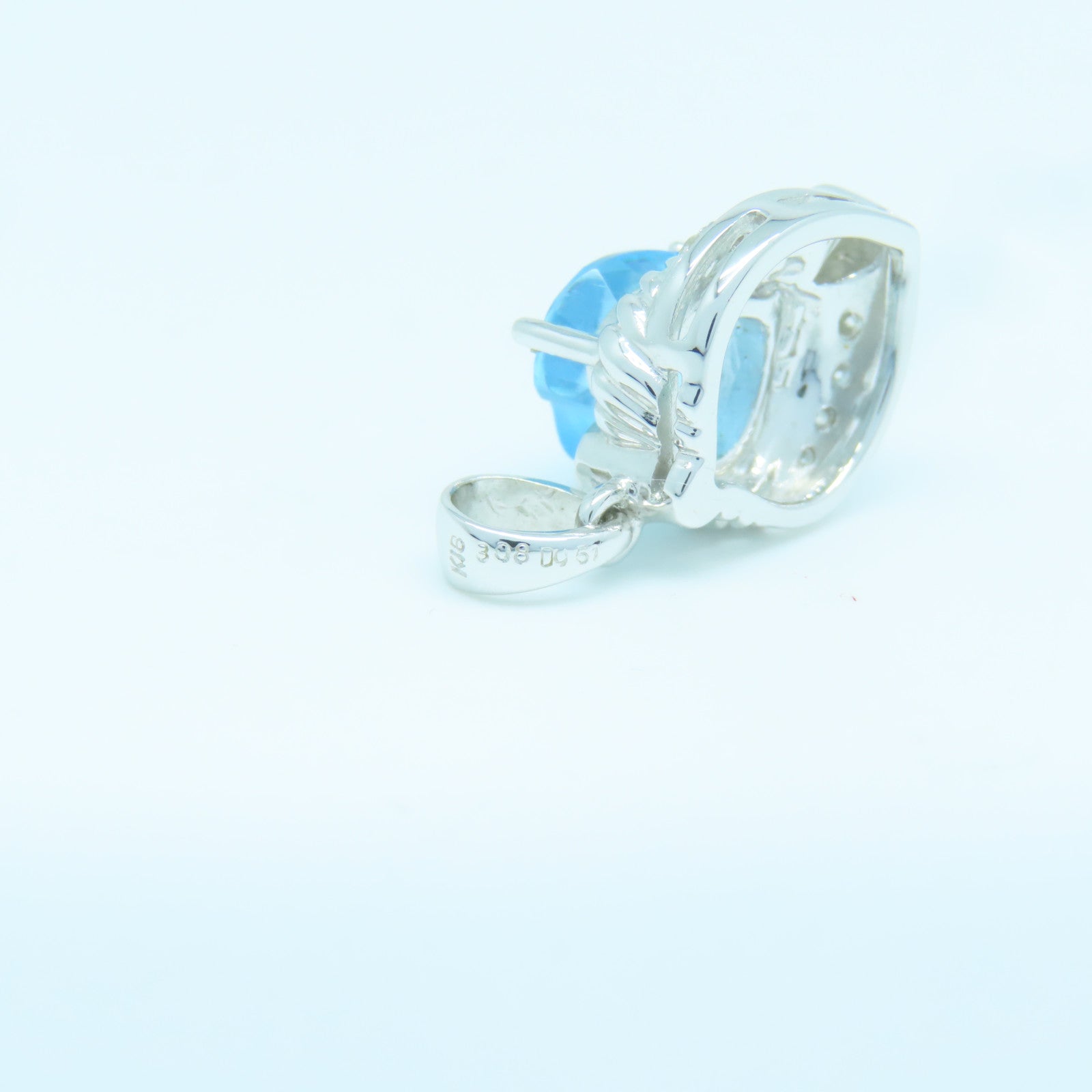 JEWELRY 18K白金Topaz Pendant 0.051ct钻石/3.08ct托帕石吊坠蓝色