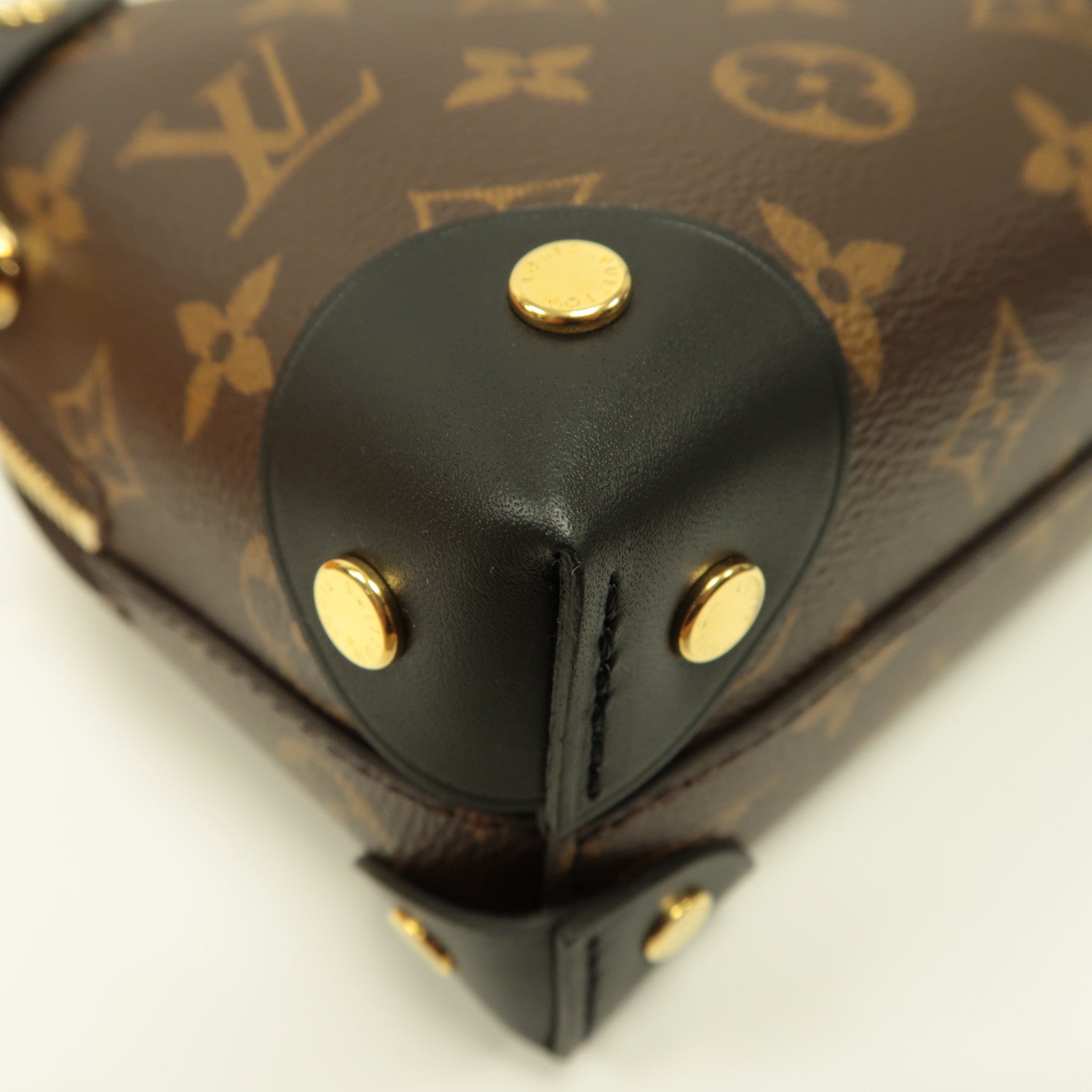 LOUIS VUITTON Monogram Petite Malle Souple金扣手挽肩背兩用袋啡色/黑色
