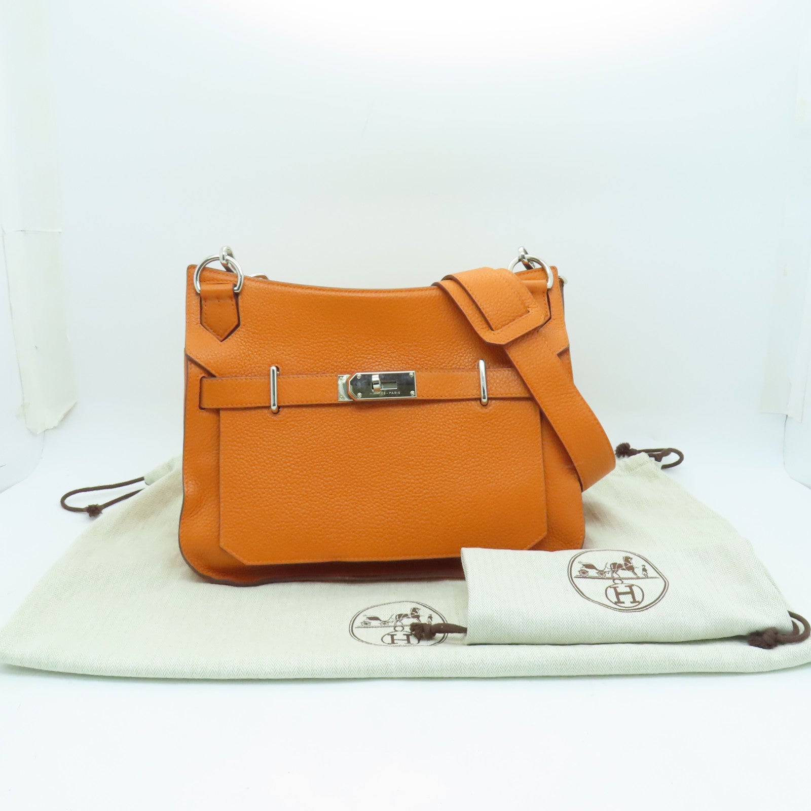HERMES Clemence Jypsiere 31銀扣肩背袋橙色