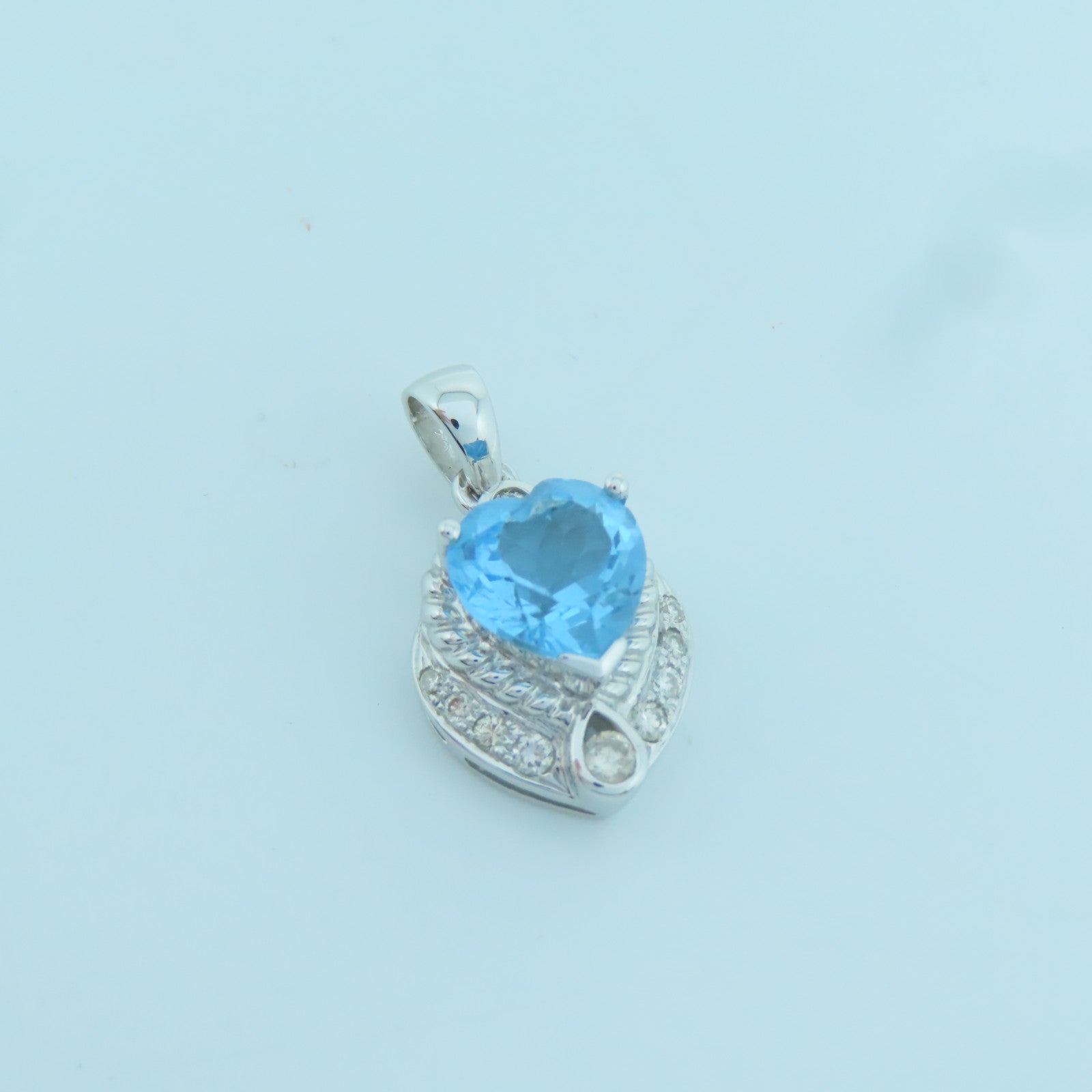 JEWELRY 18K白金Topaz Pendant 0.051ct钻石/3.08ct托帕石吊坠蓝色