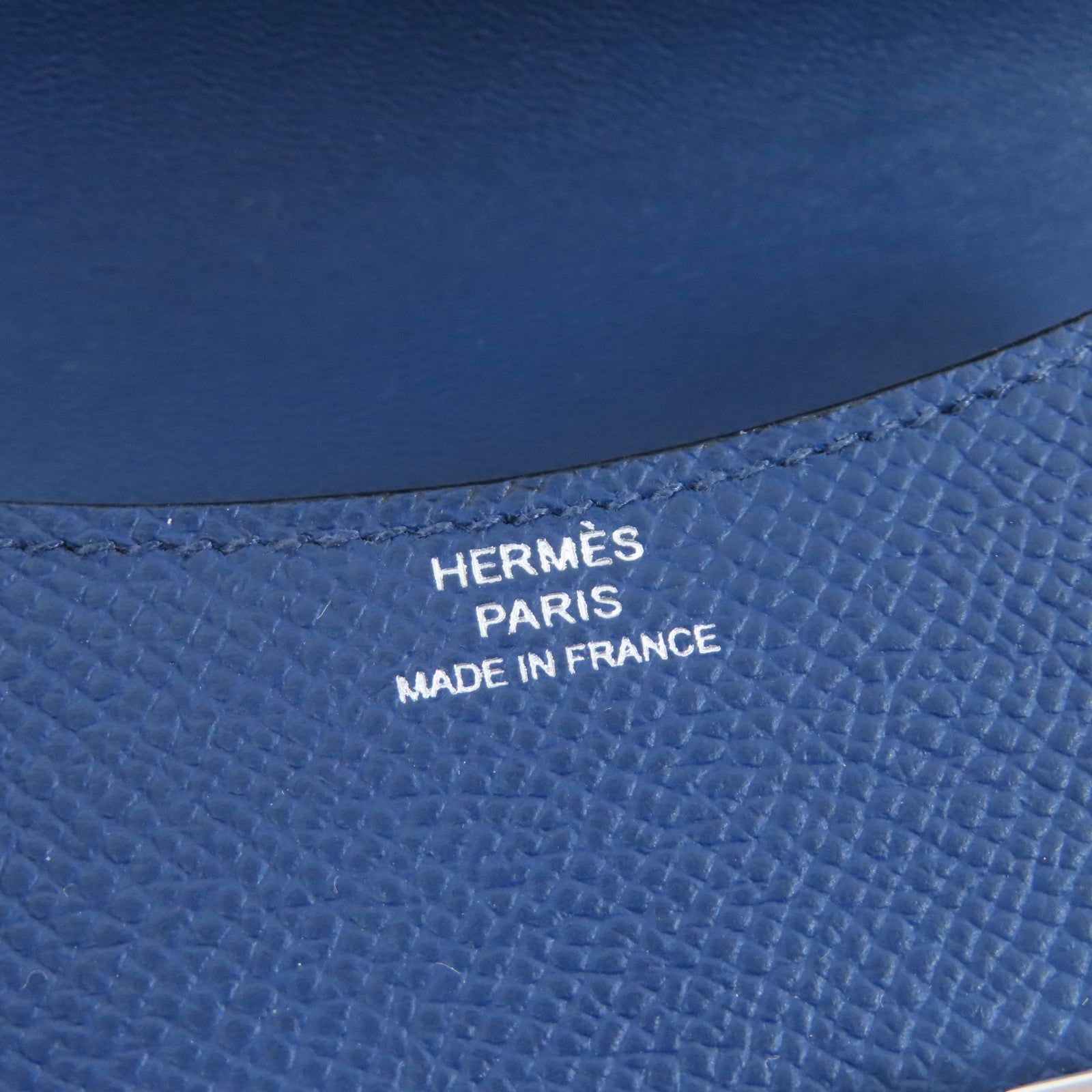 HERMES Epsom皮革Constance Slim銀扣錢包藍色