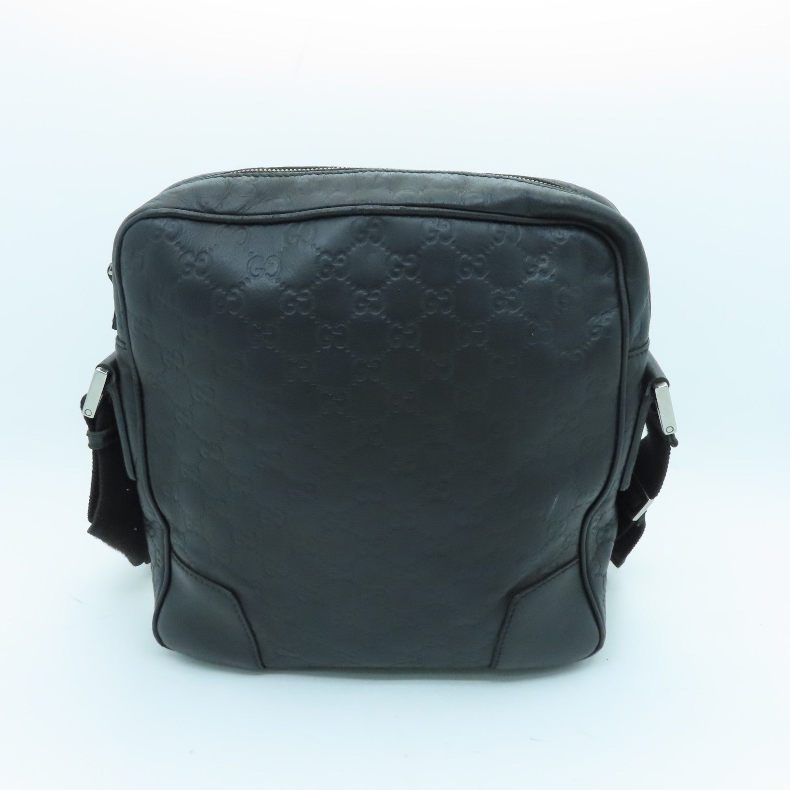 GUCCI Leather GG Messenger Silver Buckle Shoulder Bag Black