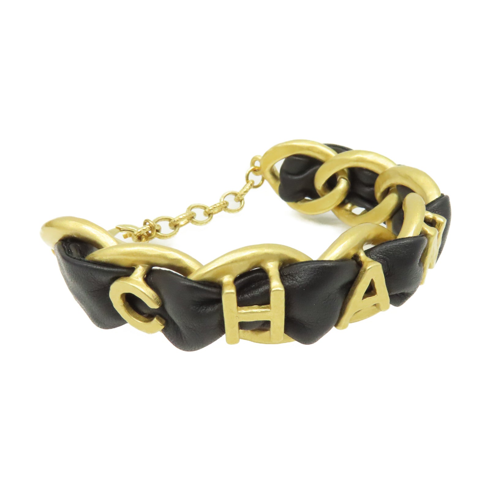 CHANEL 金屬/牛皮皮革Bracelet手鏈黑色/金色