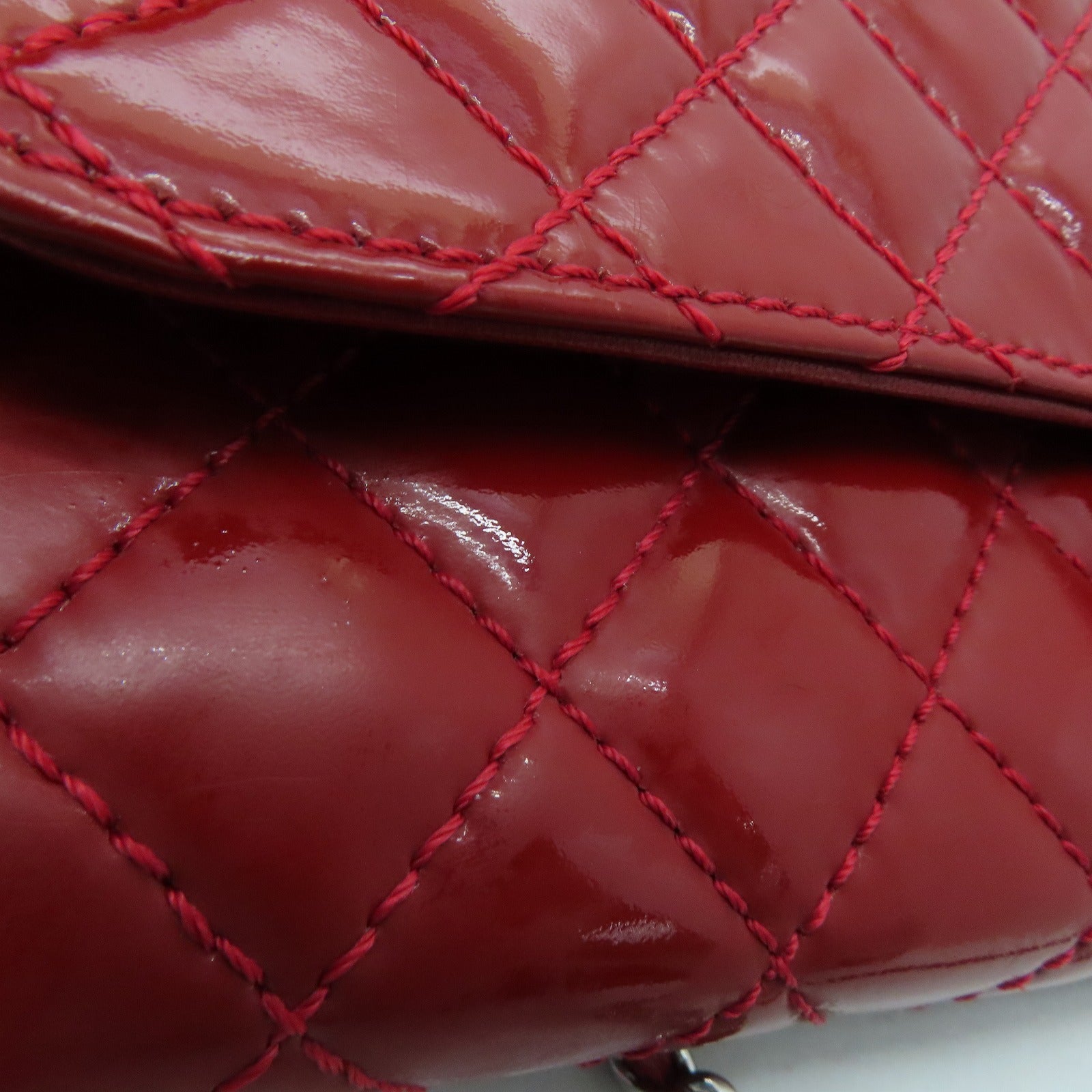 CHANEL 菱格漆皮皮革Chain Shoulder Bag银扣肩背袋红色