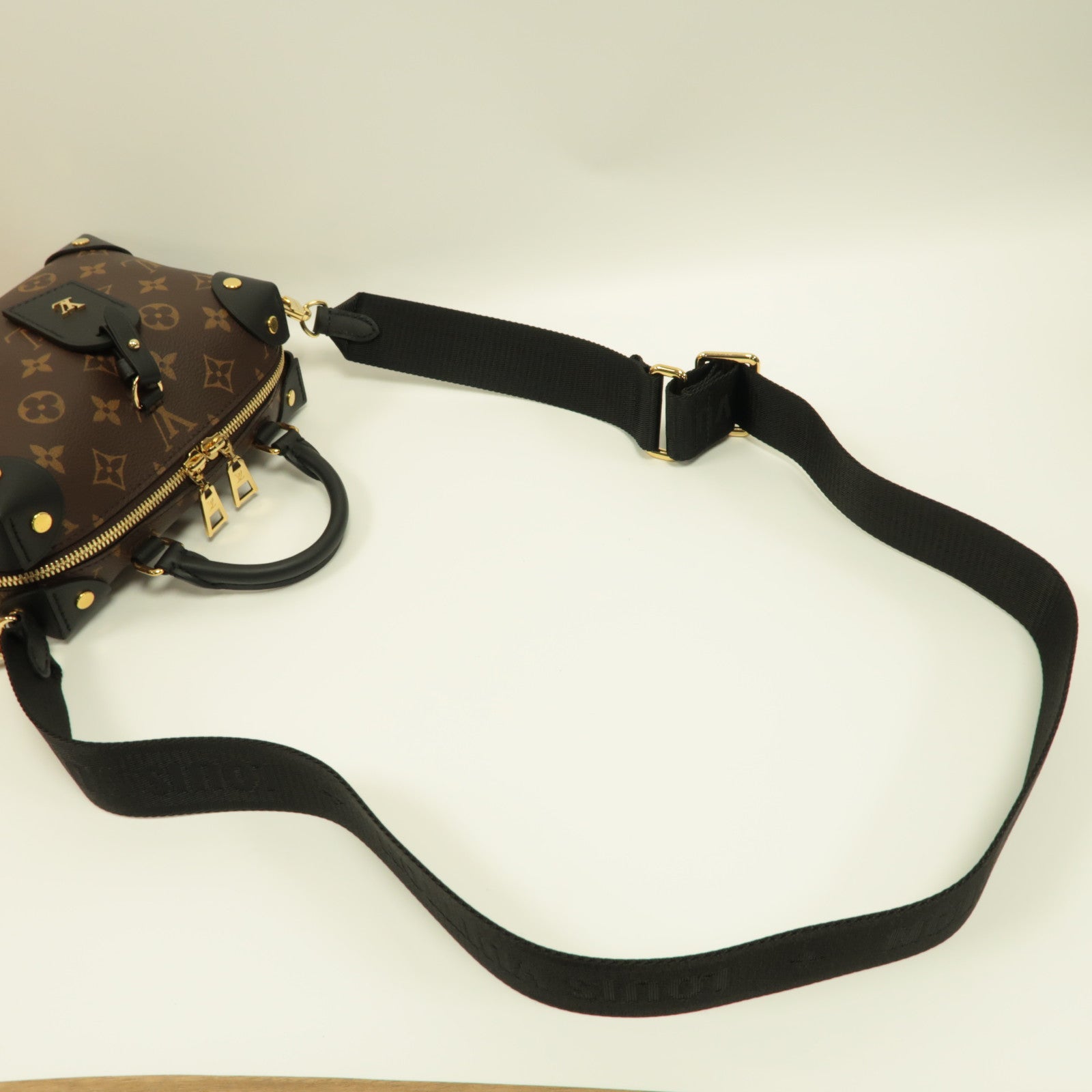 LOUIS VUITTON Monogram Petite Malle Souple金扣手挽肩背兩用袋啡色/黑色