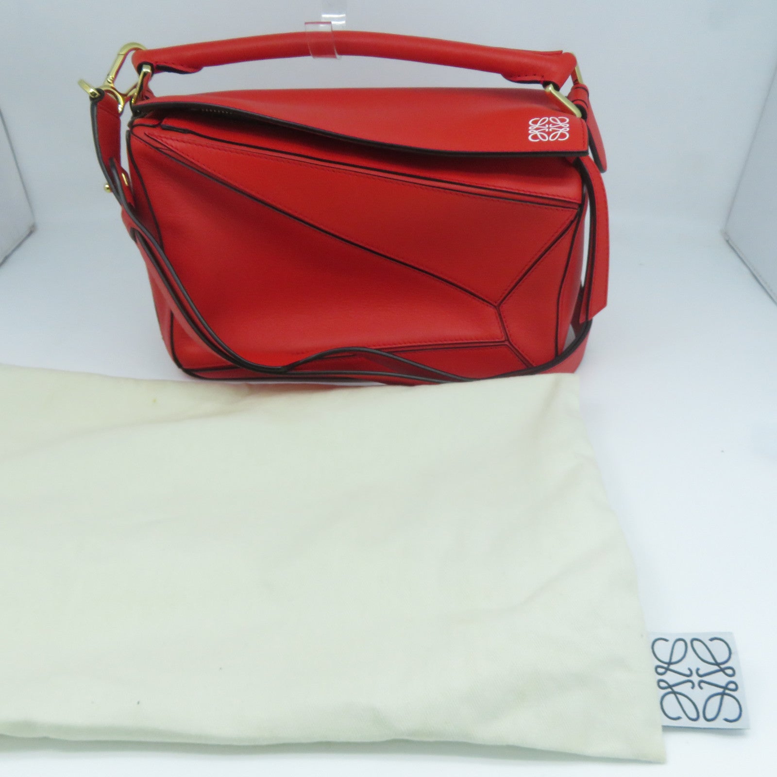 LOEWE 牛皮皮革Small Puzzle金扣手挽肩背兩用袋紅色