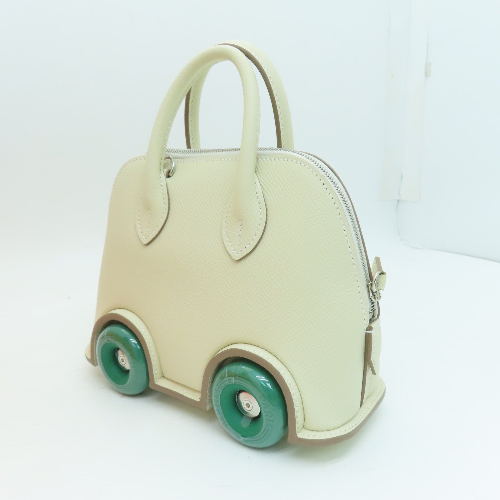 HERMES Epsom皮革Bolide On Wheel银扣手挽肩背两用袋铅笔白