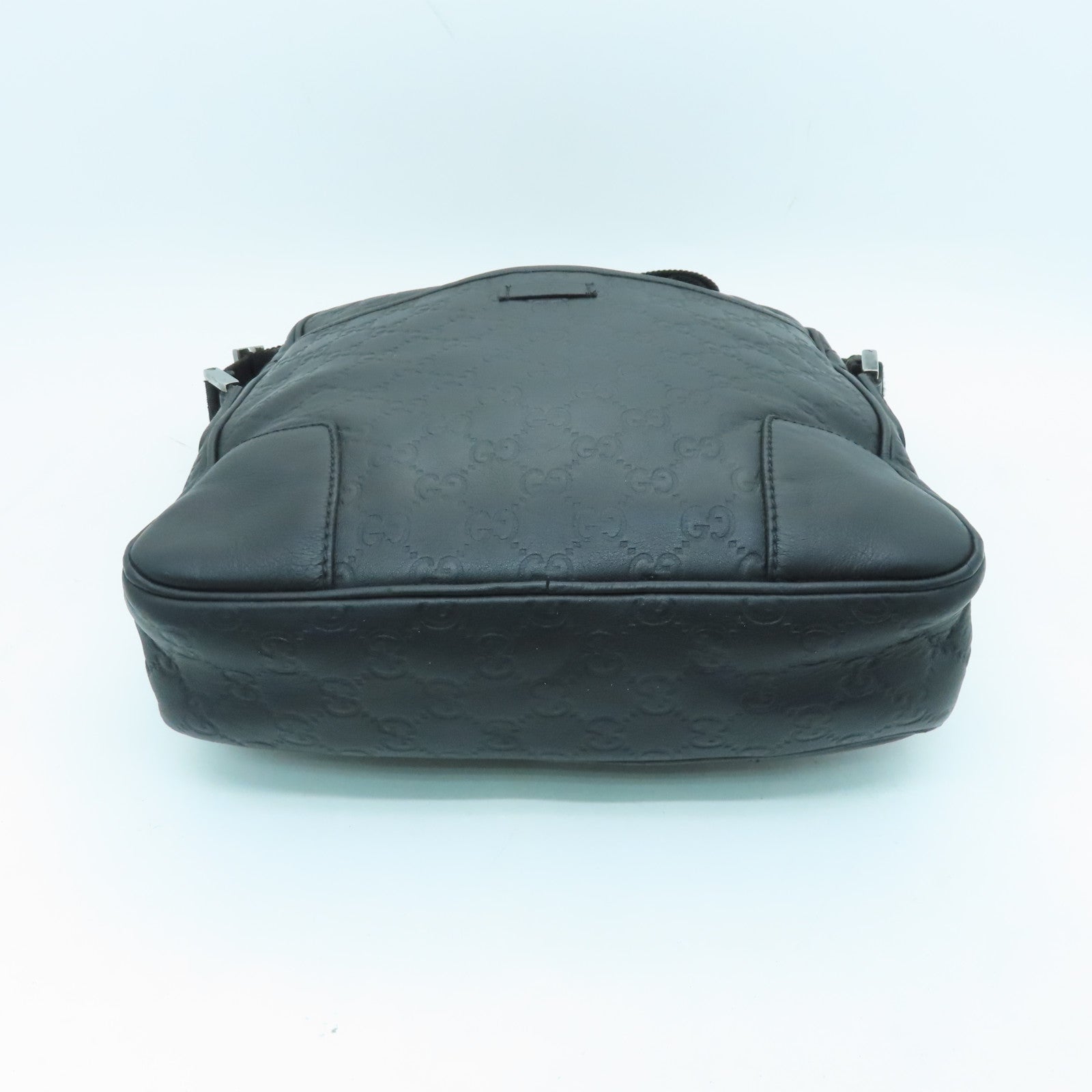 GUCCI Leather GG Messenger Silver Buckle Shoulder Bag Black