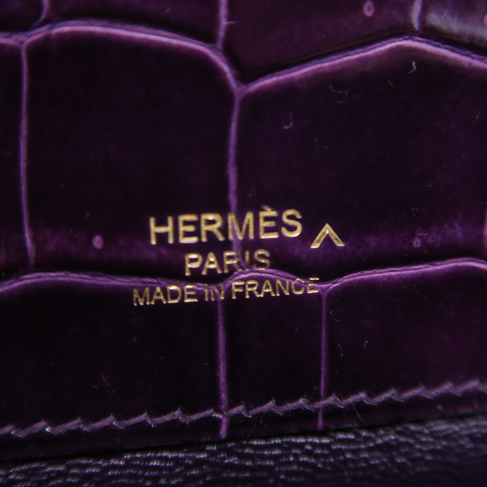 HERMES Croco Porosus鳄鱼皮革Kelly Cut金扣手拿包紫水晶色