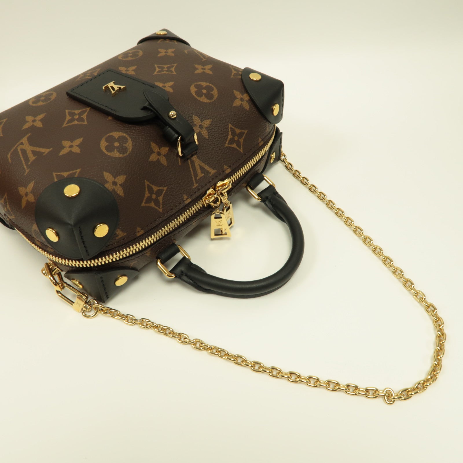 LOUIS VUITTON Monogram Petite Malle Souple金扣手挽肩背兩用袋啡色/黑色